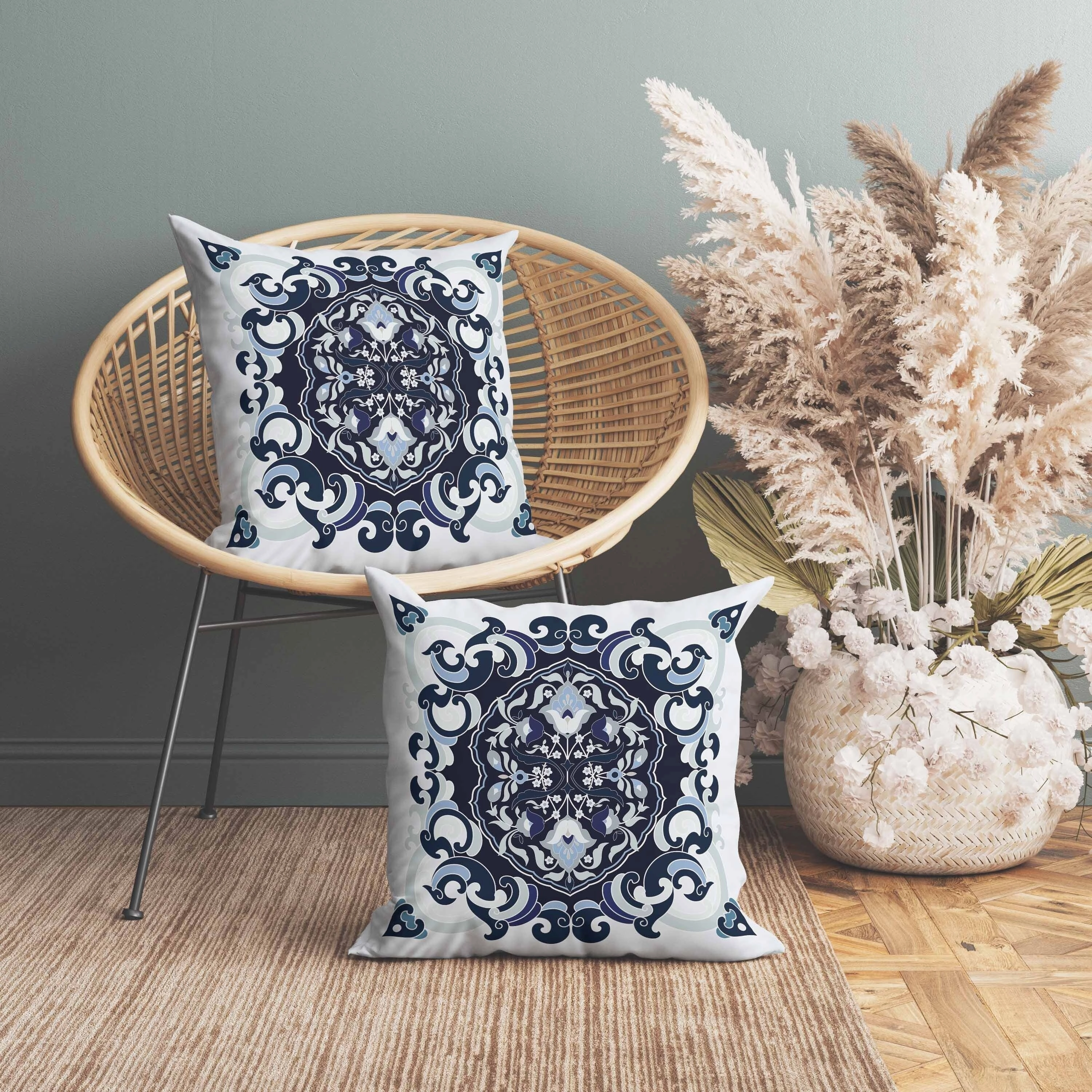 Soft Square Escape Faux Suede Reversible Throw Pillow Blue and Mint
