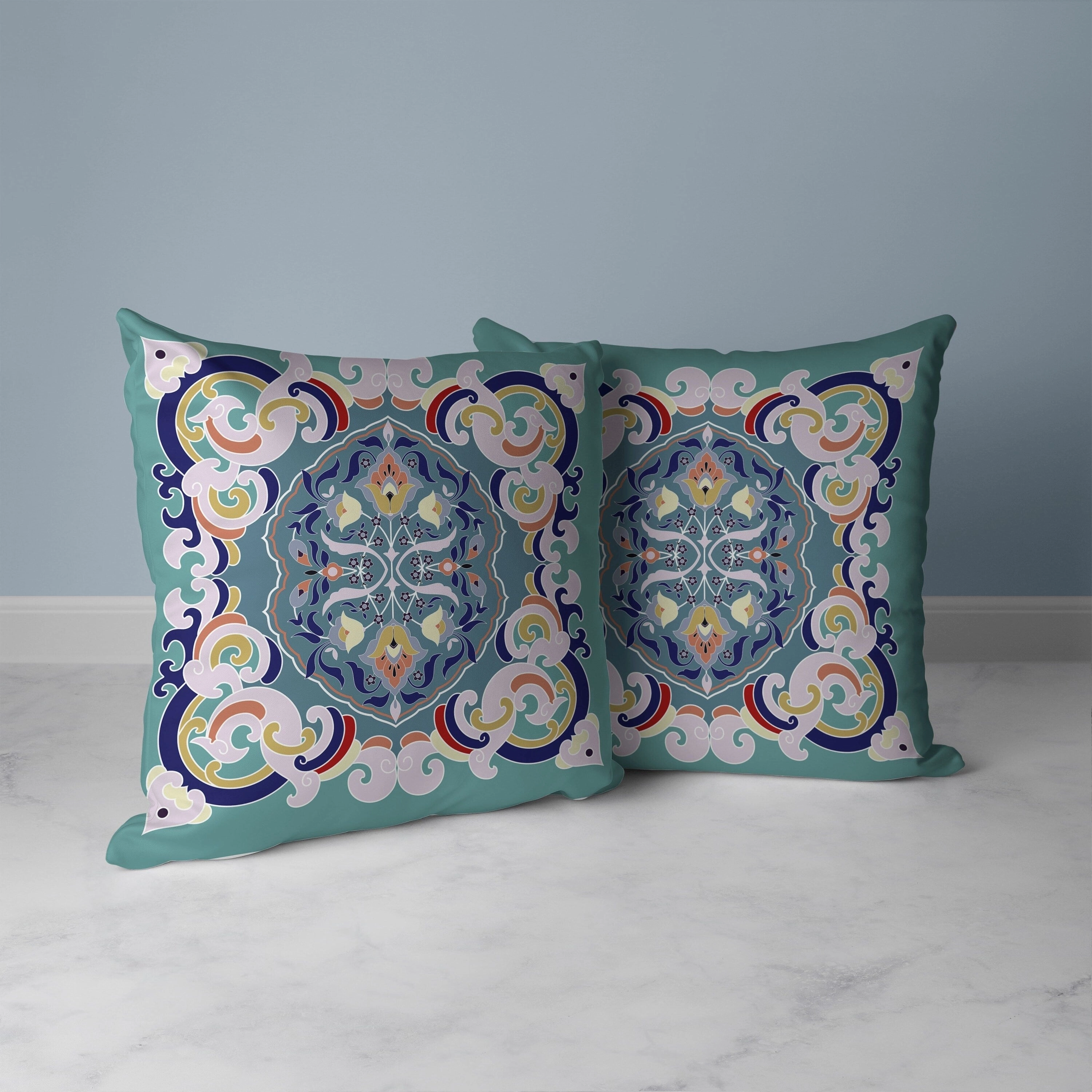 Soft Square Escape Faux Suede Reversible Throw Pillow Blue and Pink