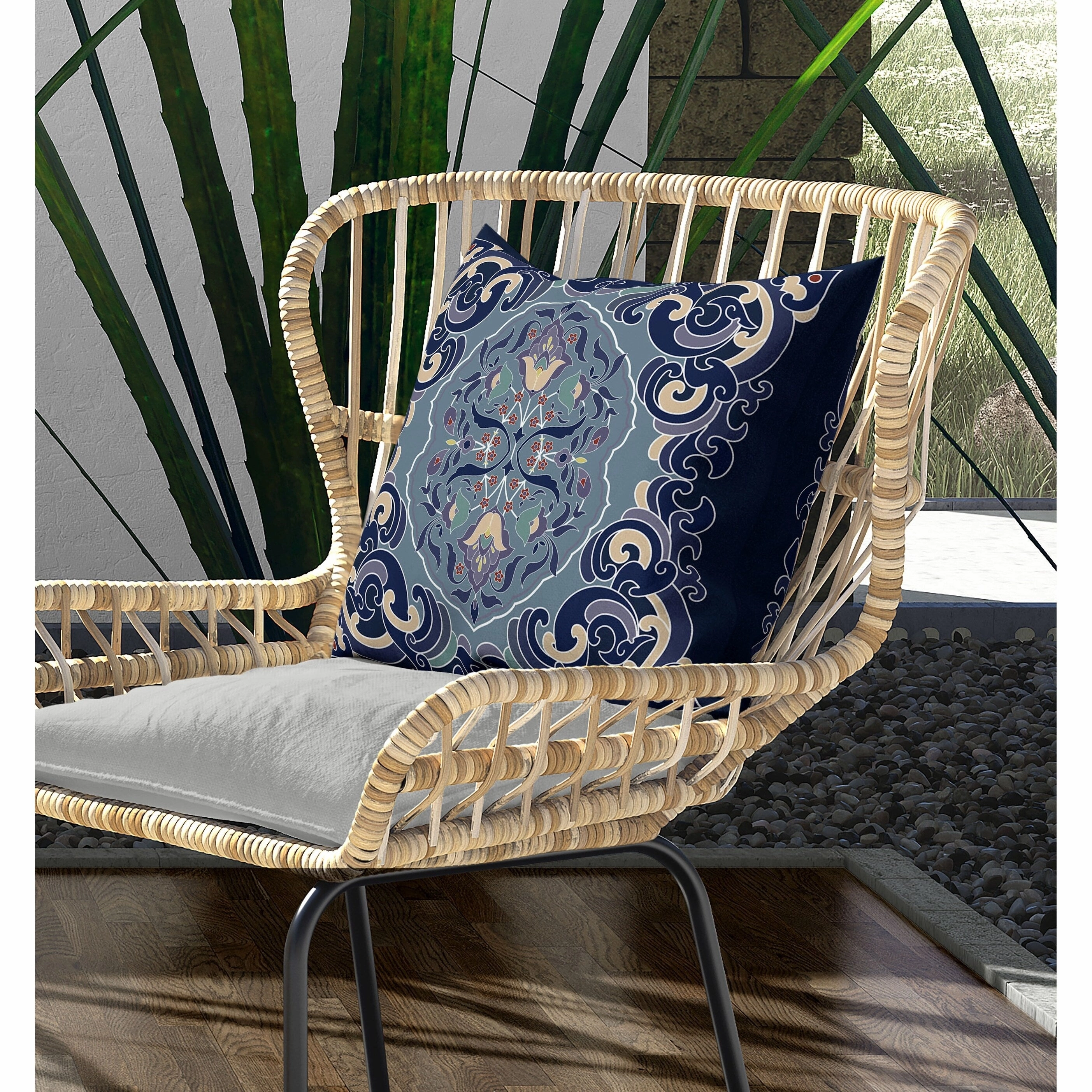 Soft Square Escape Indoor/Outdoor Reversible Throw Pillow Blue and Green
