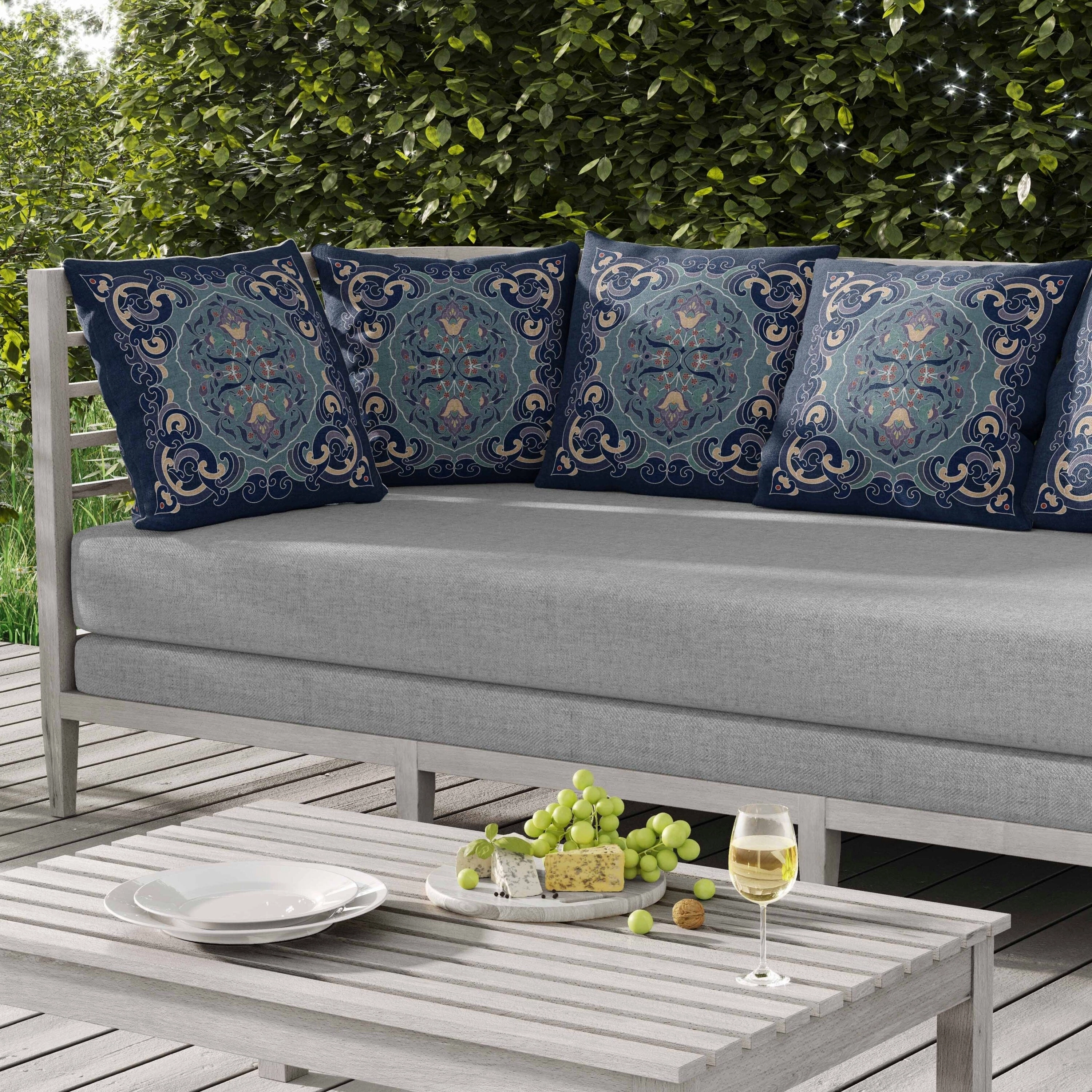 Soft Square Escape Indoor/Outdoor Reversible Throw Pillow Blue and Green