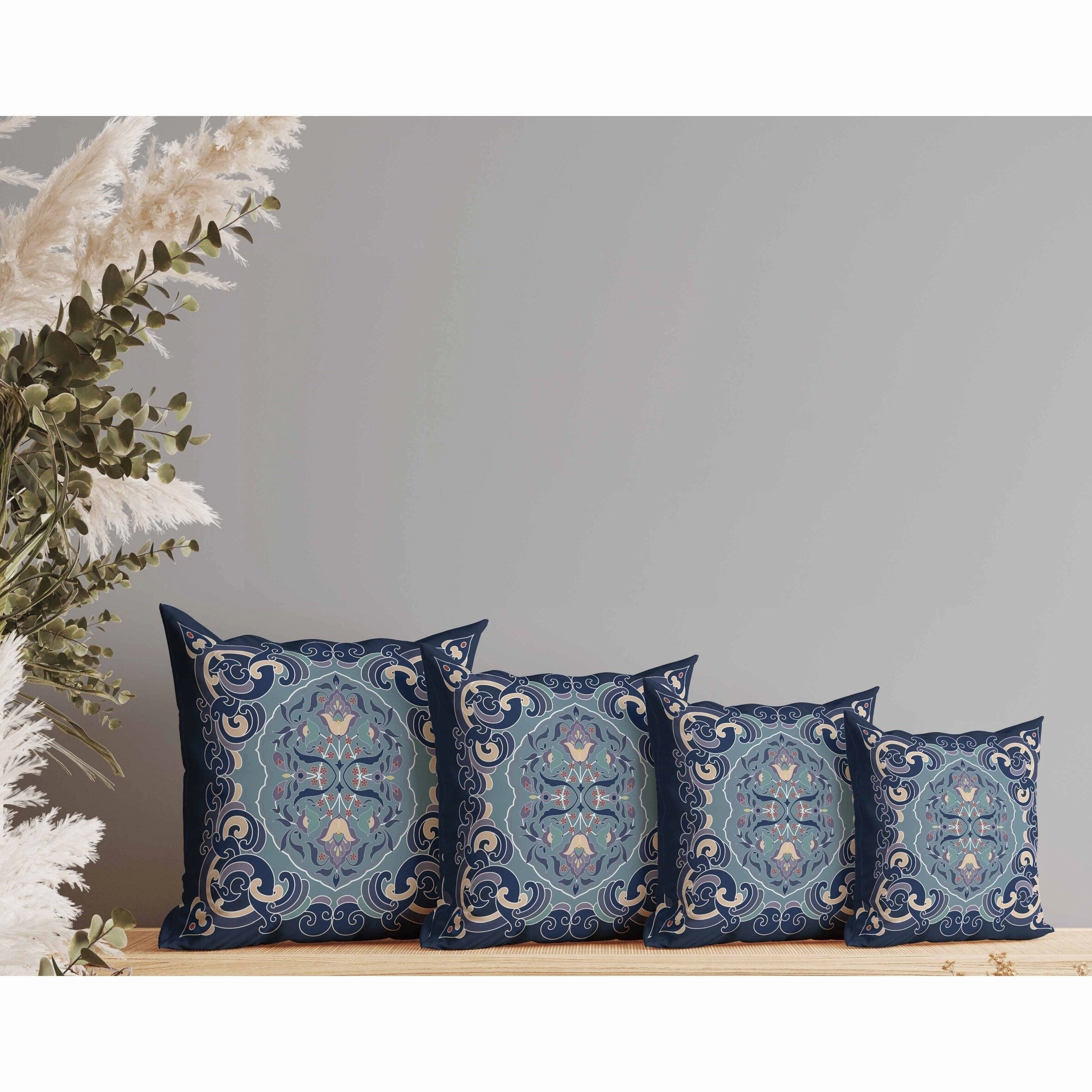 Soft Square Escape Indoor/Outdoor Reversible Throw Pillow Blue and Green