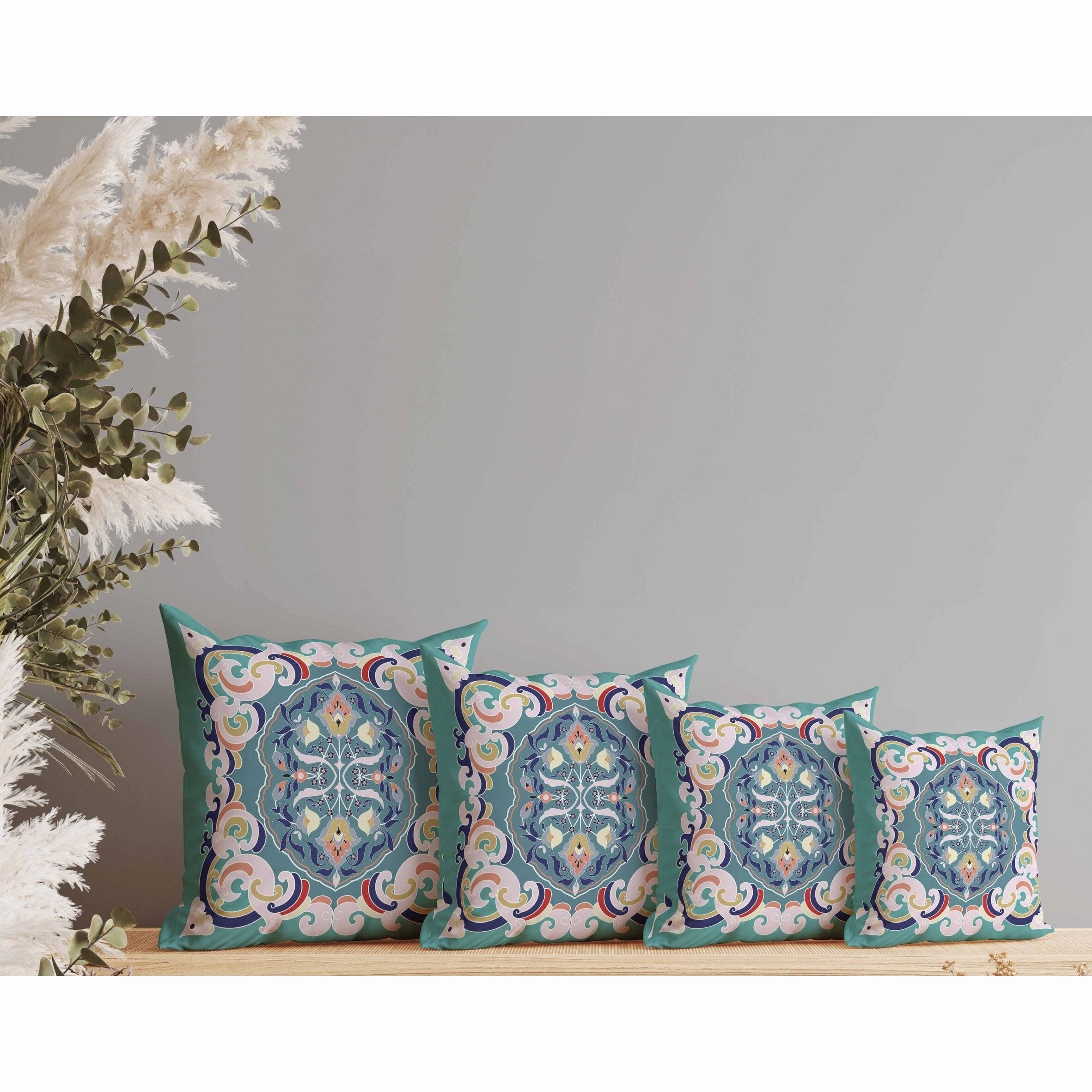 Soft Square Escape Indoor/Outdoor Reversible Throw Pillow Blue and Pink