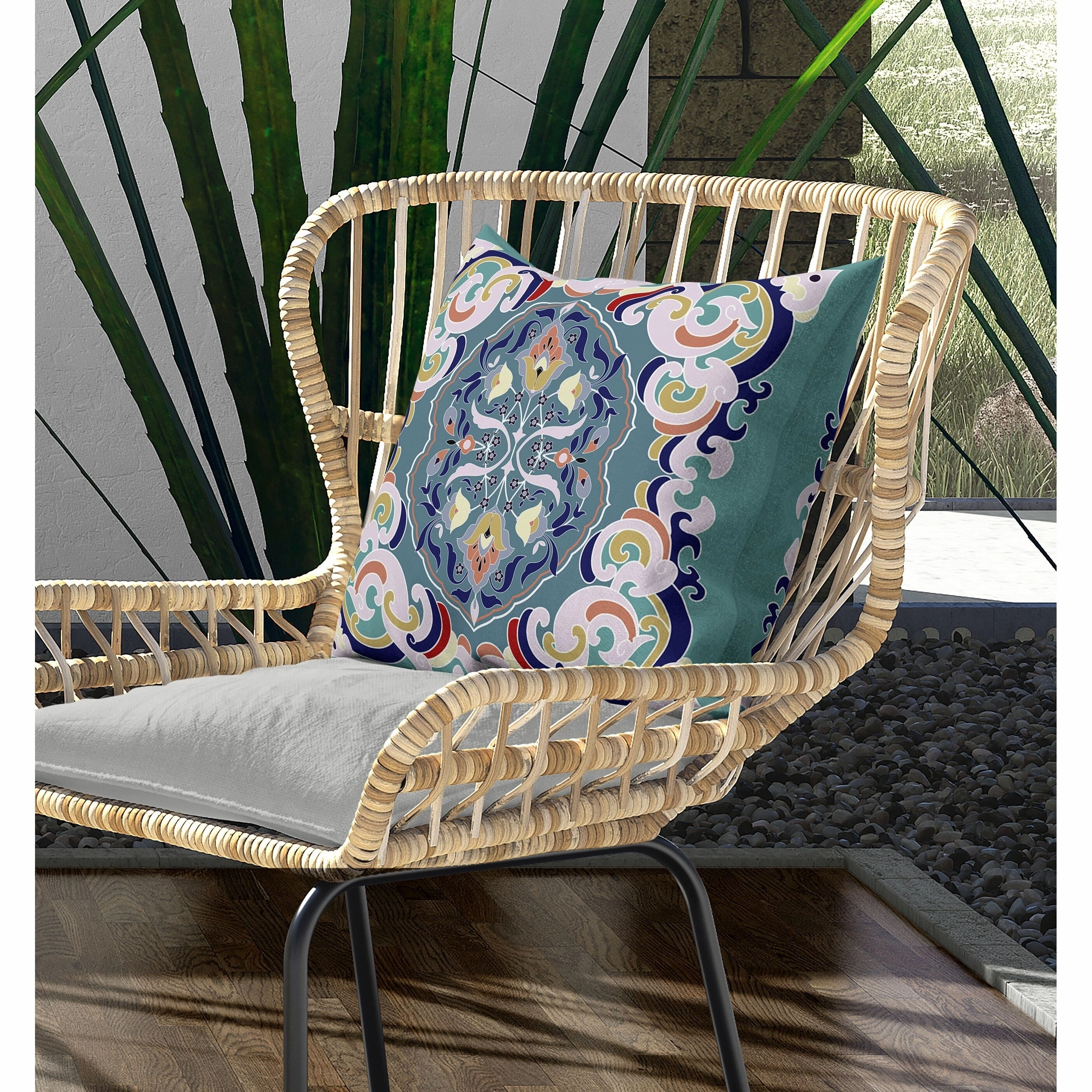 Soft Square Escape Indoor/Outdoor Reversible Throw Pillow Blue and Pink