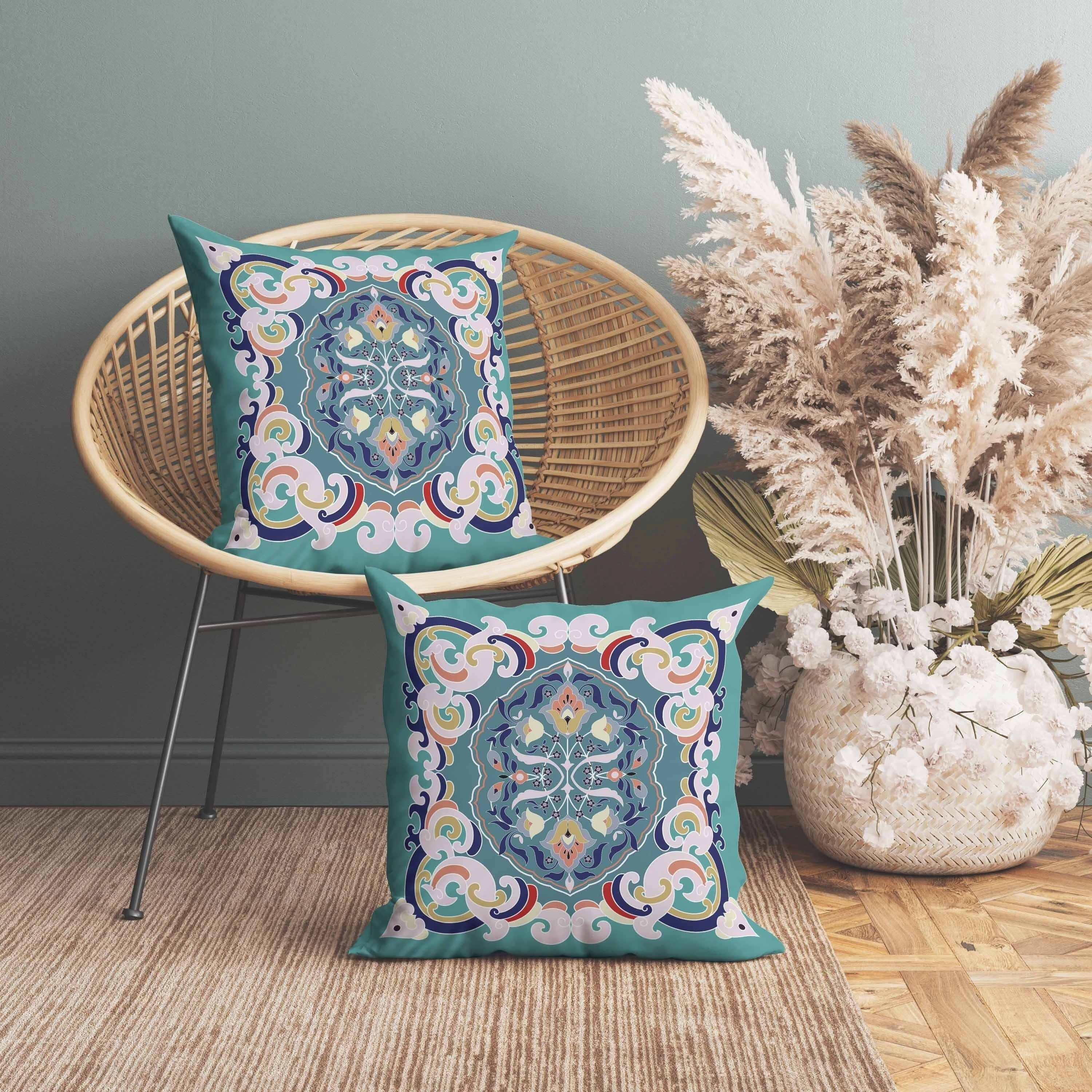 Soft Square Escape Indoor/Outdoor Reversible Throw Pillow Blue and Pink