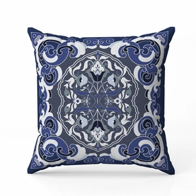 Soft Square Escape Indoor/Outdoor Reversible Throw Pillow Blue and White