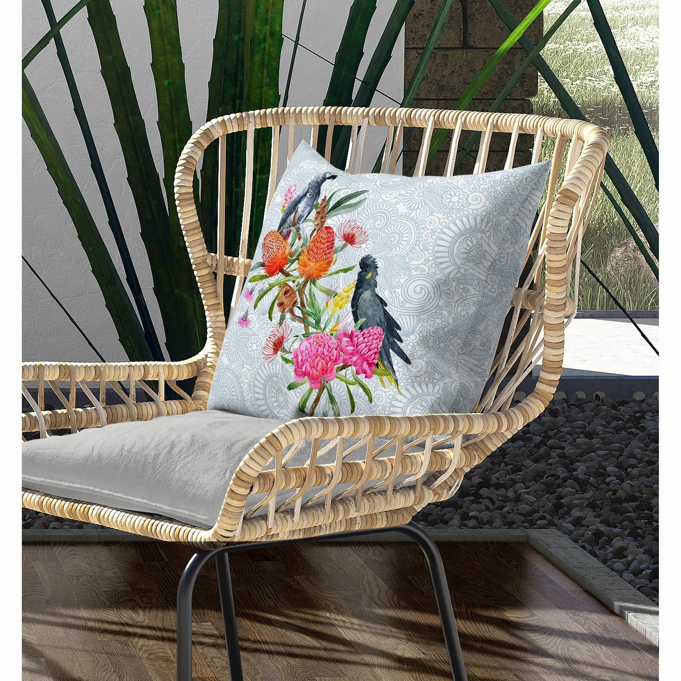 Songbird Flora Indoor/Outdoor Reversible Throw Pillow Blue and Multi