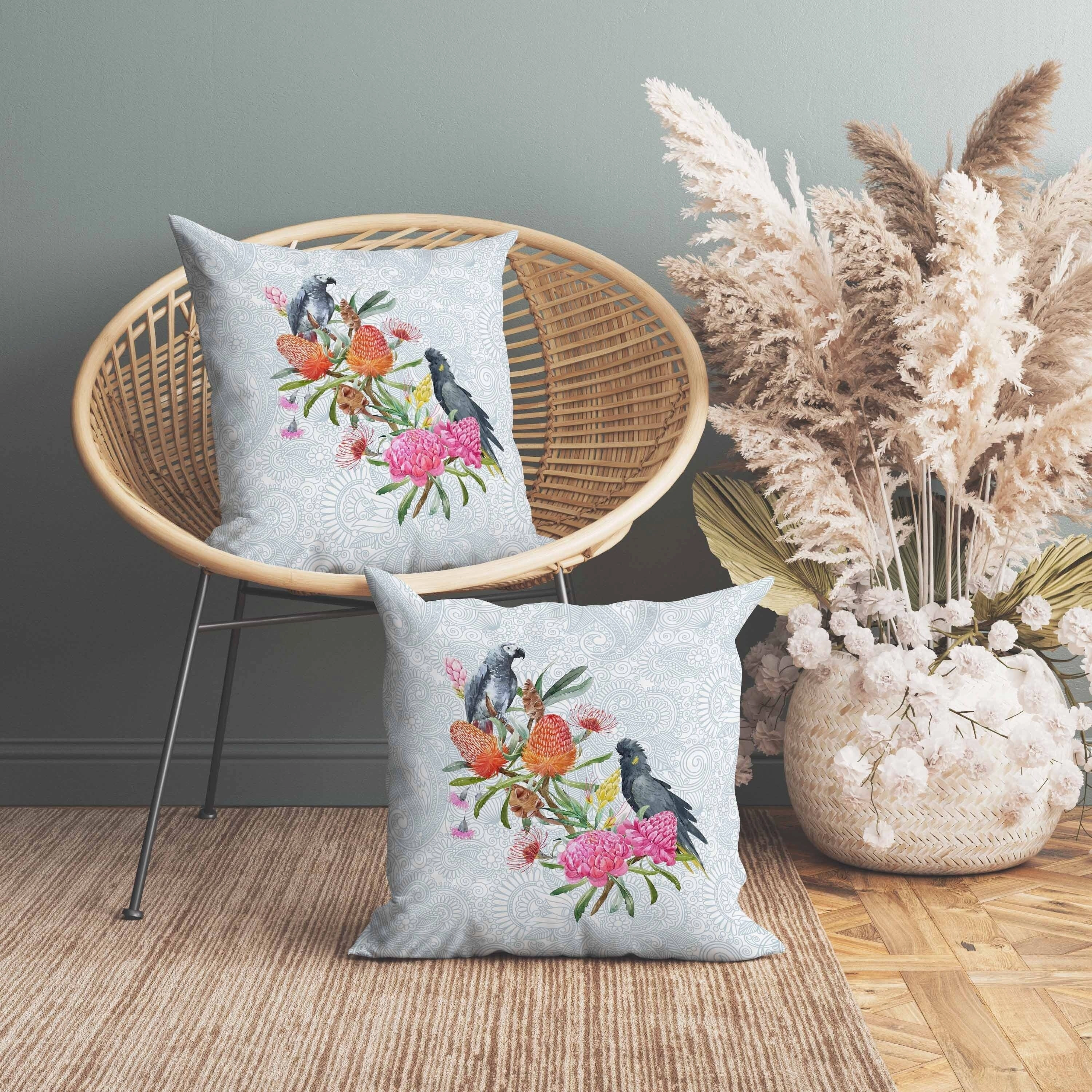 Songbird Flora Indoor/Outdoor Reversible Throw Pillow Blue and Multi