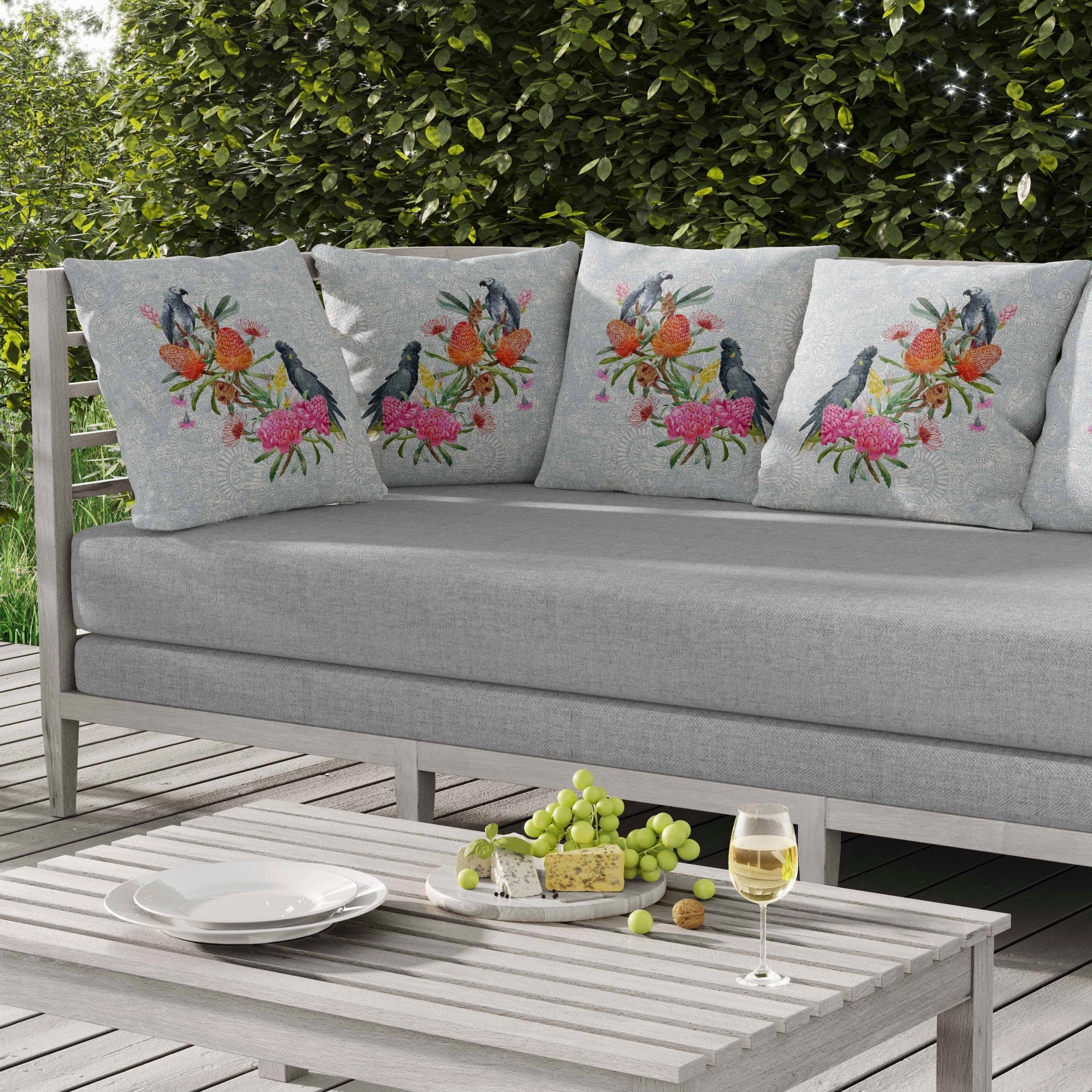Songbird Flora Indoor/Outdoor Reversible Throw Pillow Blue and Multi