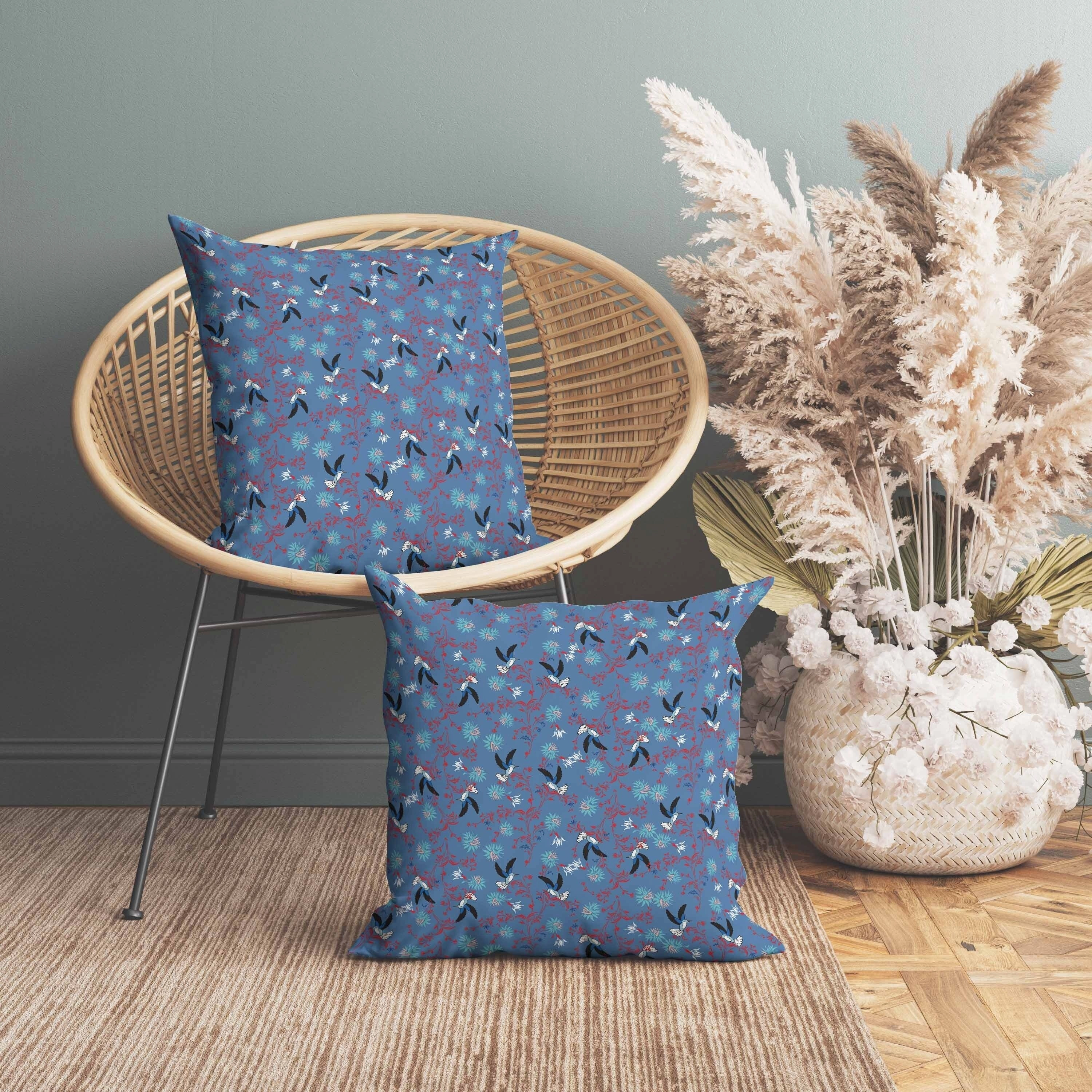 Songbird Flora Parade Indoor/Outdoor Reversible Throw Pillow Blue and Red
