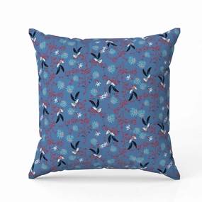 Songbird Flora Parade Indoor/Outdoor Reversible Throw Pillow Blue and Red