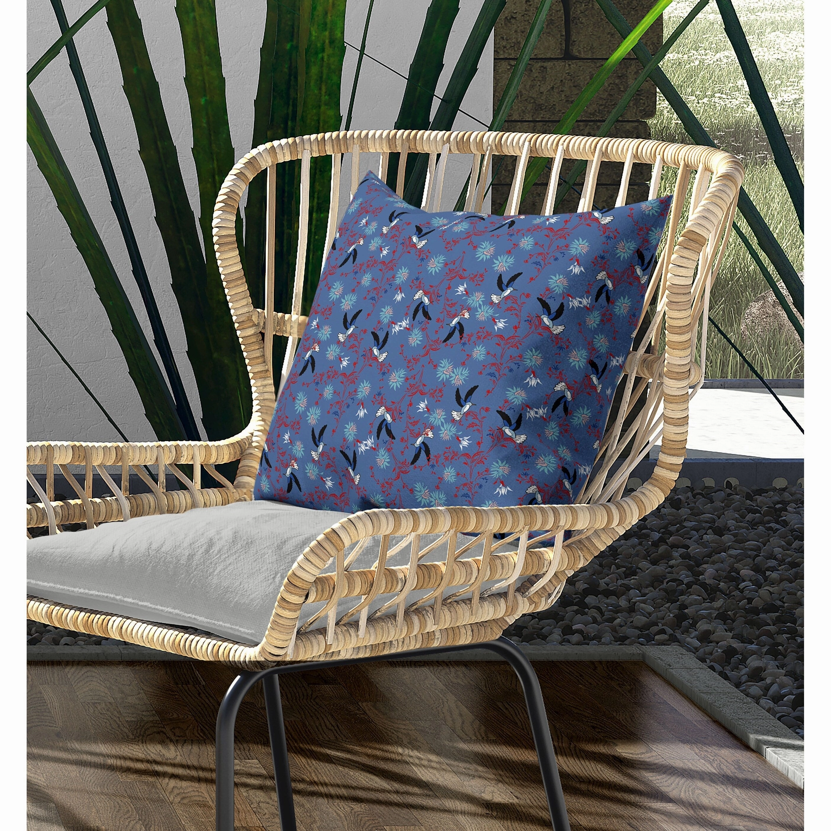Songbird Flora Parade Indoor/Outdoor Reversible Throw Pillow Blue and Red