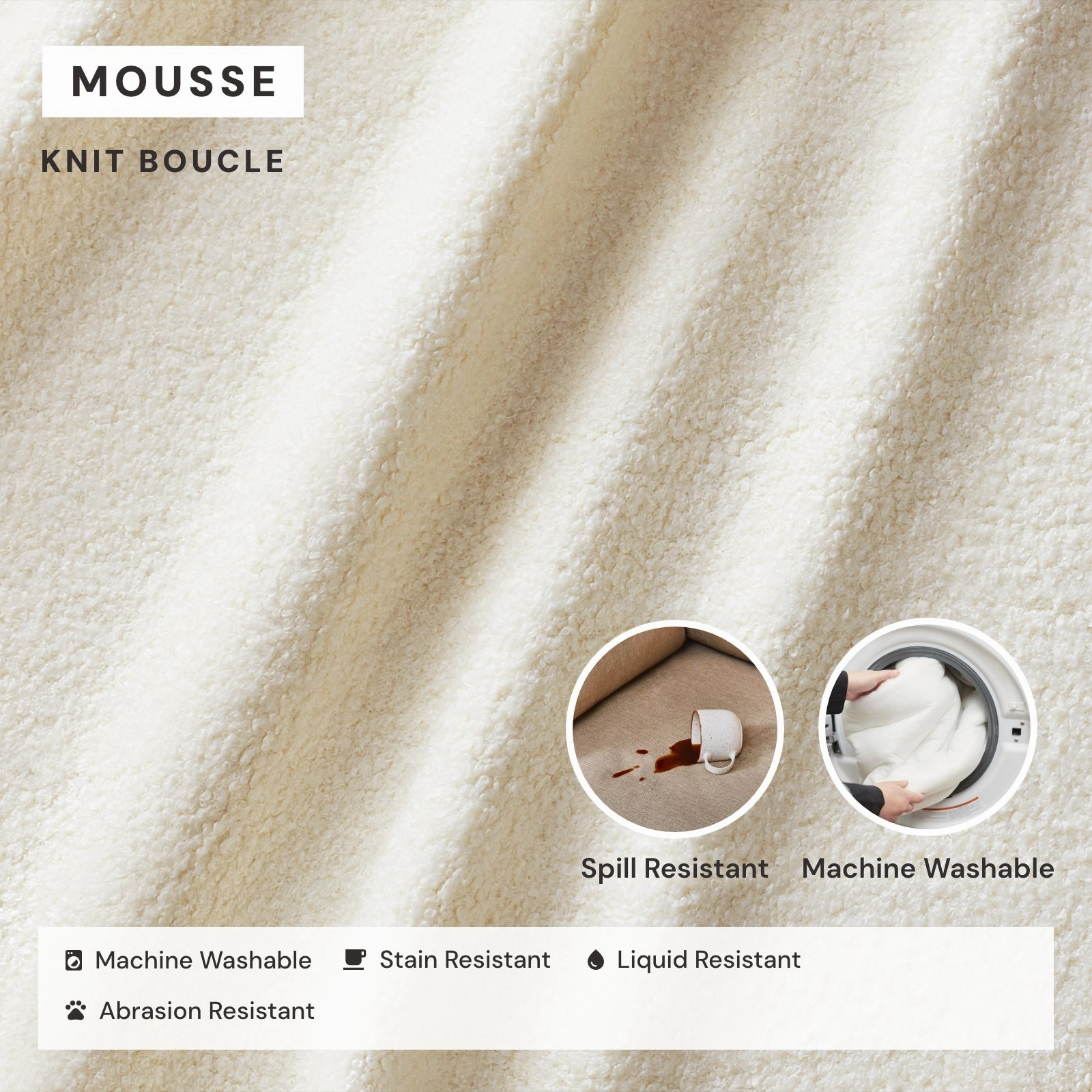 Square Performance Accent Pillow 16 x 16 | Knit Boucle in Mousse
