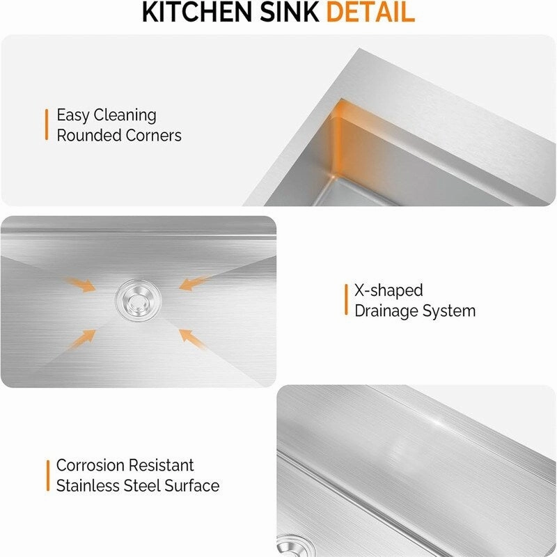 Stainless Steel Drop In Integrated Ledge Multifunctional Workstation Sink Set In Silver