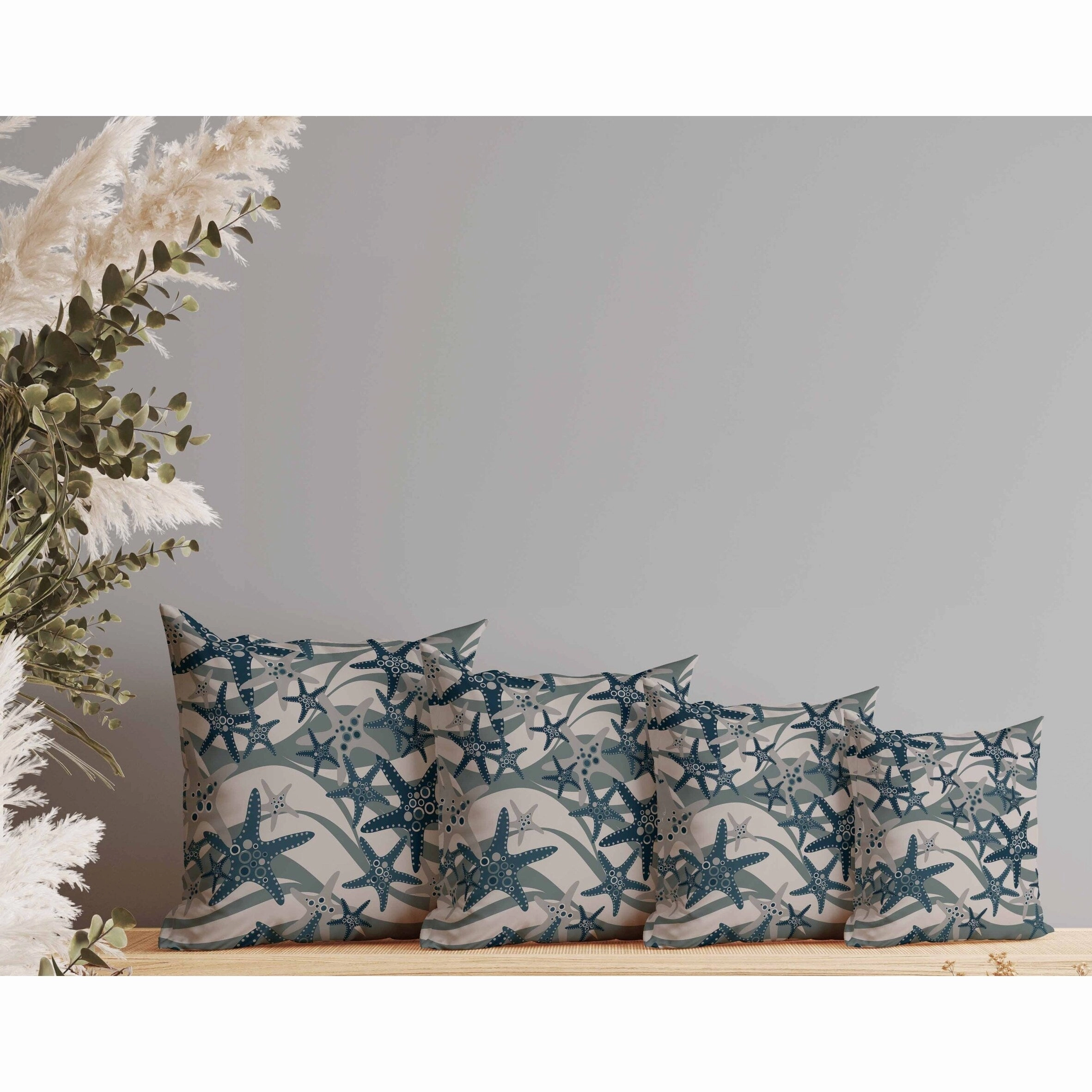 Starfish Sway Faux Suede Reversible Throw Pillow Silver and Blue