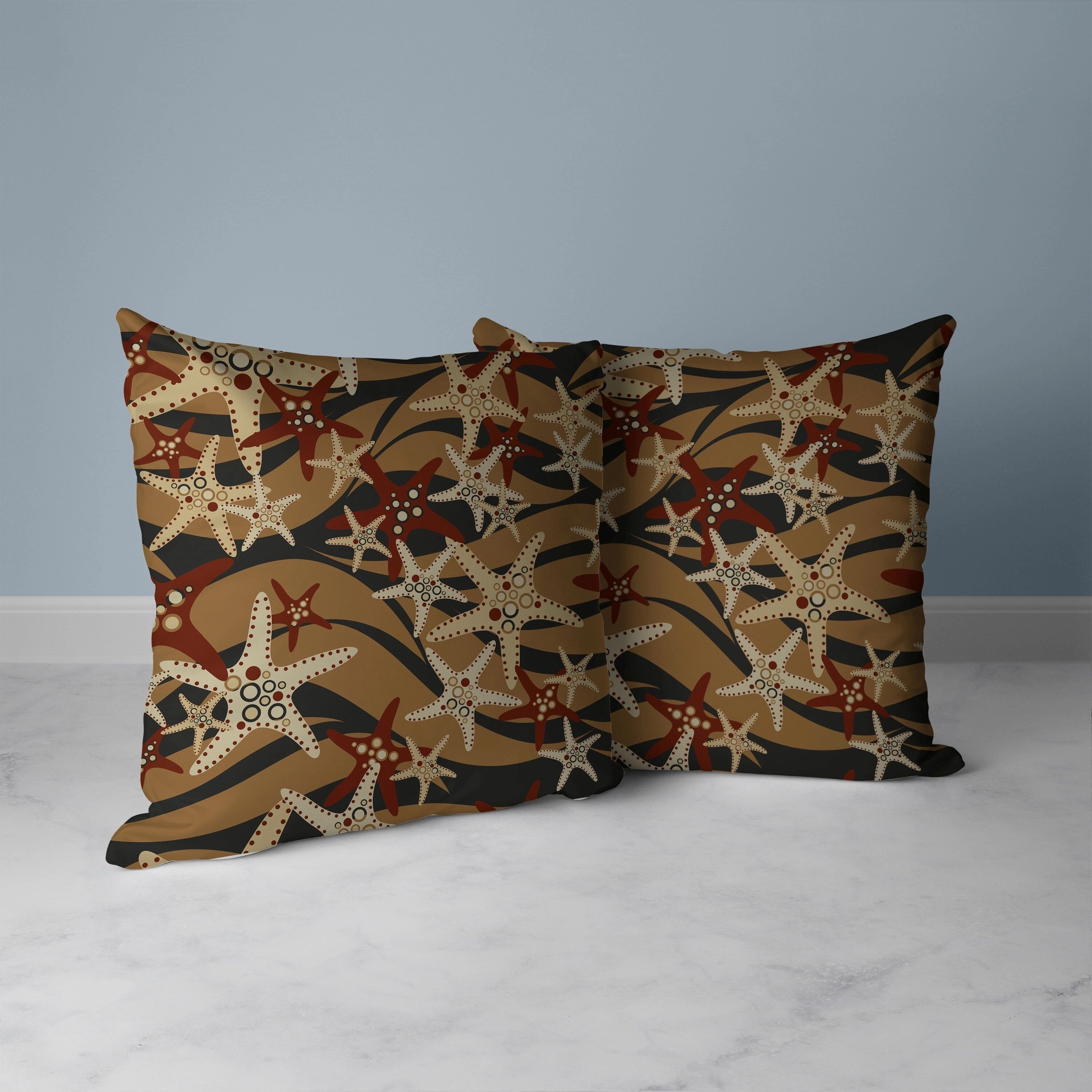 Starfish Sway Faux Suede Reversible Throw Pillow Umber and Red