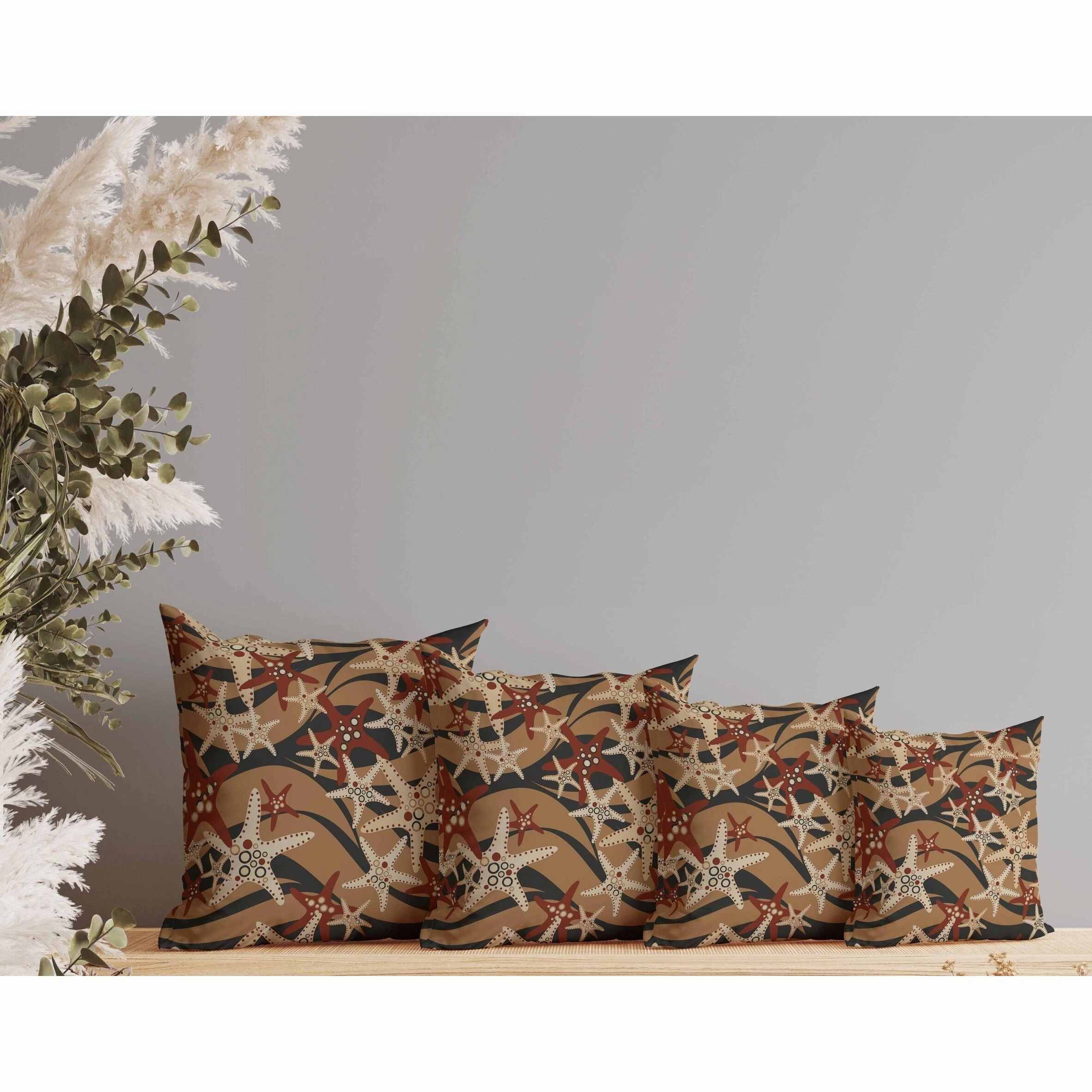 Starfish Sway Faux Suede Reversible Throw Pillow Umber and Red