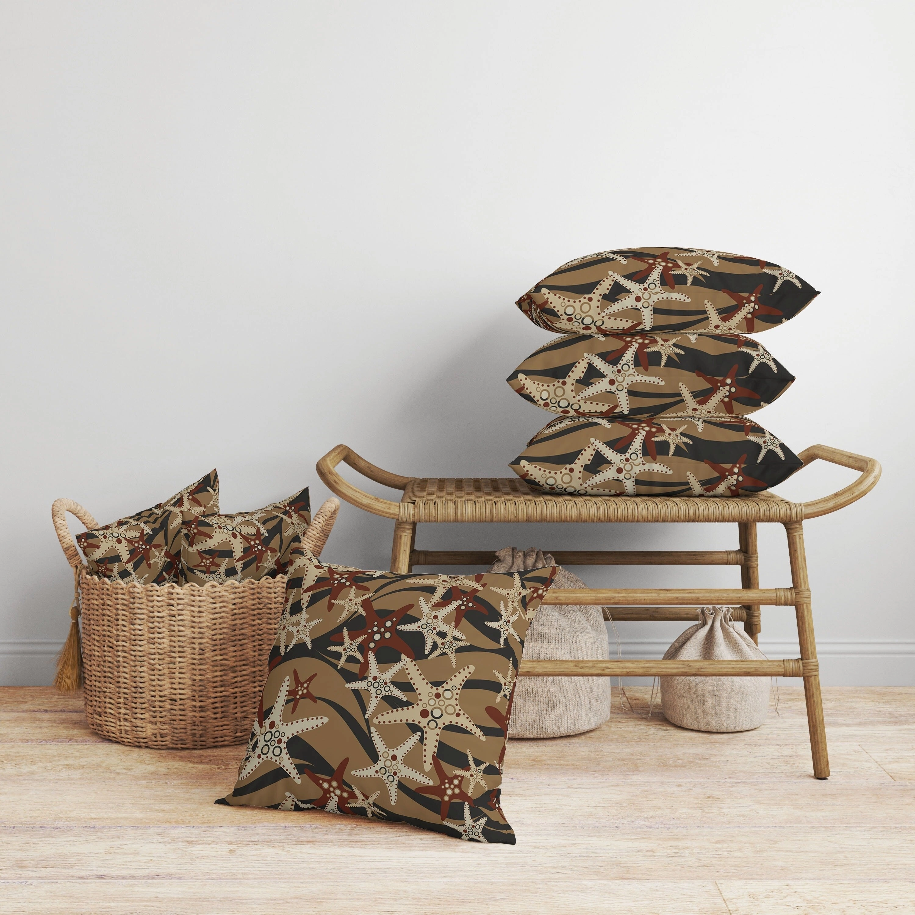 Starfish Sway Faux Suede Reversible Throw Pillow Umber and Red