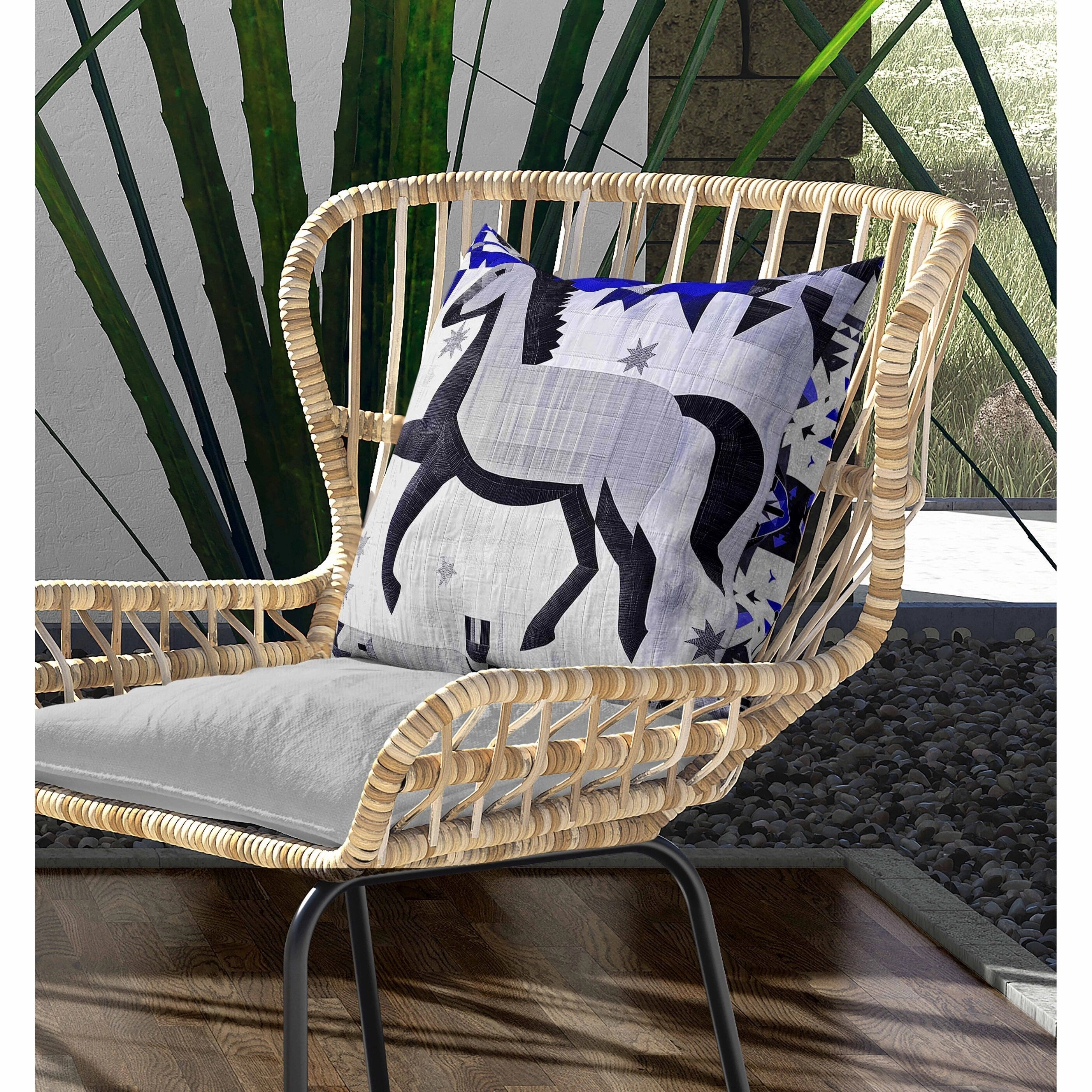 Starry Night Rider Indoor/Outdoor Reversible Throw Pillow Blue and Gray