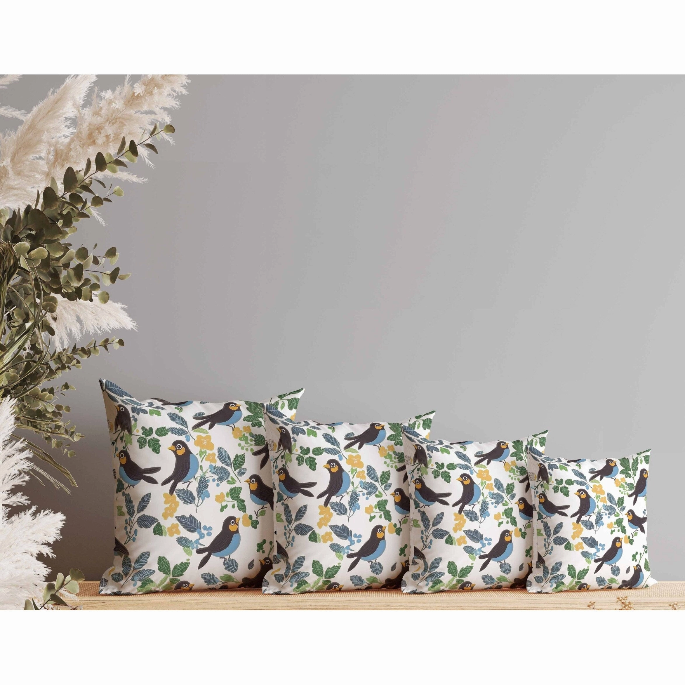 Sweet Tweets Indoor/Outdoor Reversible Throw Pillow Blue and Green