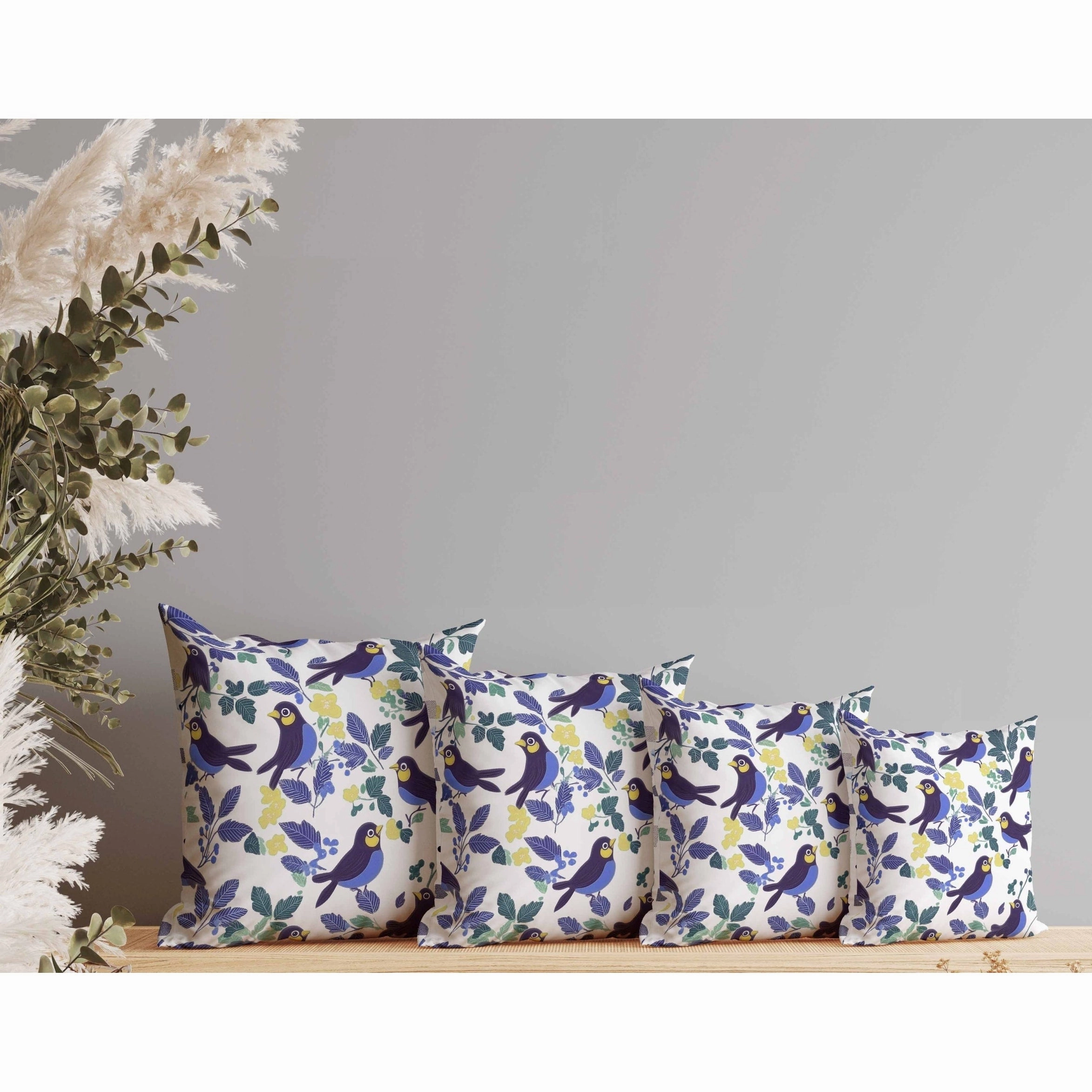 Sweet Tweets Indoor/Outdoor Reversible Throw Pillow Blue and Yellow