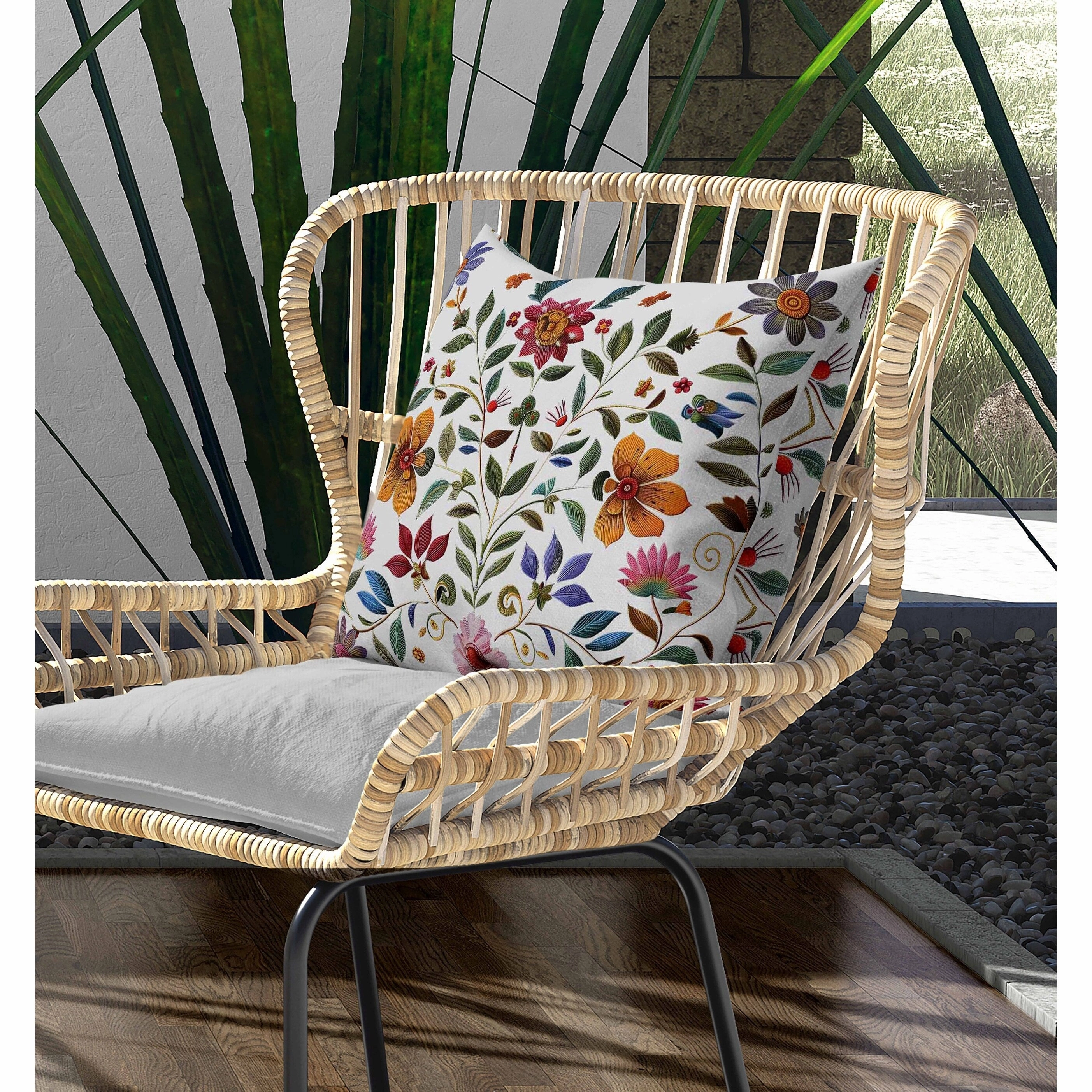 Symmetrical Flora Indoor/Outdoor Reversible Throw Pillow Cream and Pink