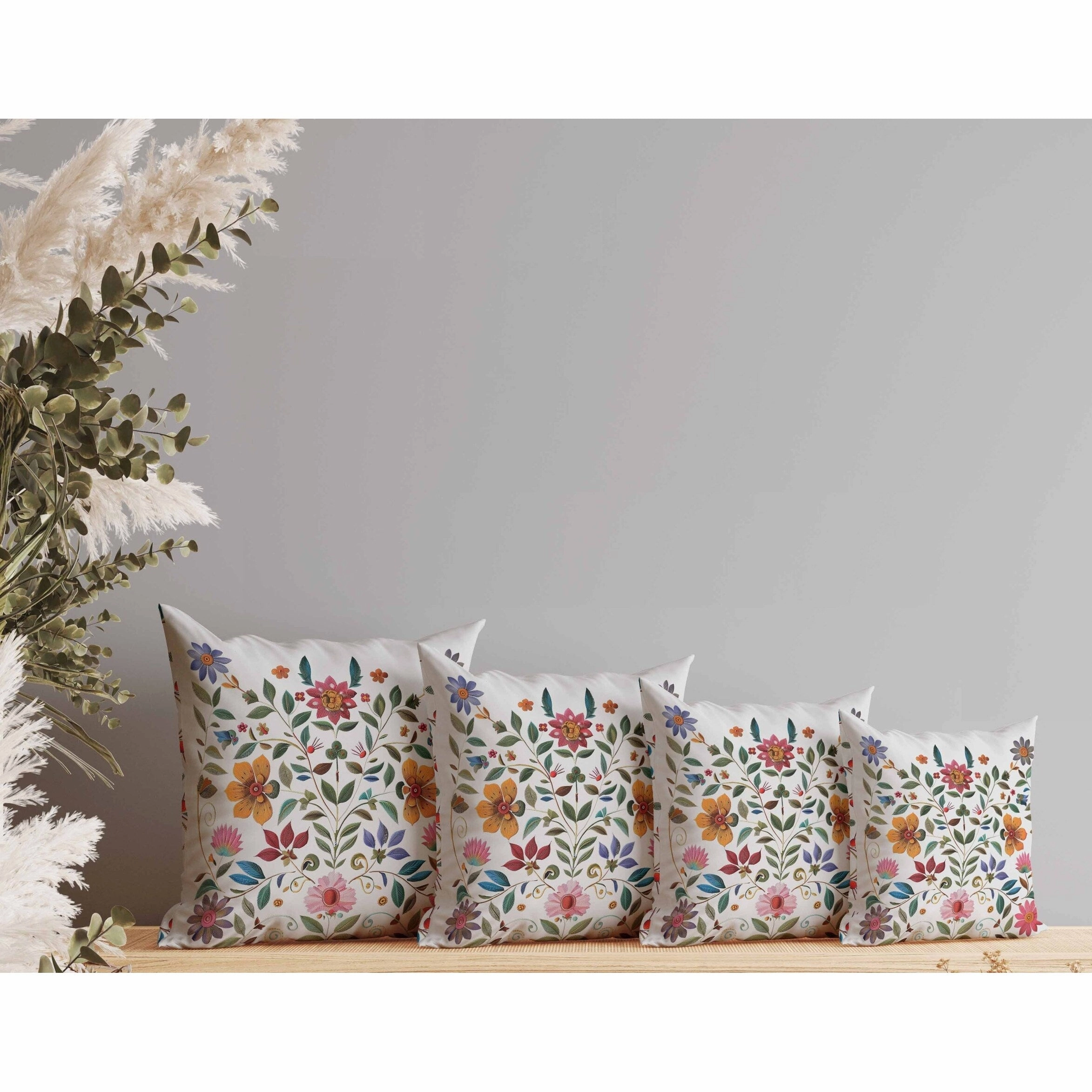Symmetrical Flora Indoor/Outdoor Reversible Throw Pillow Cream and Pink