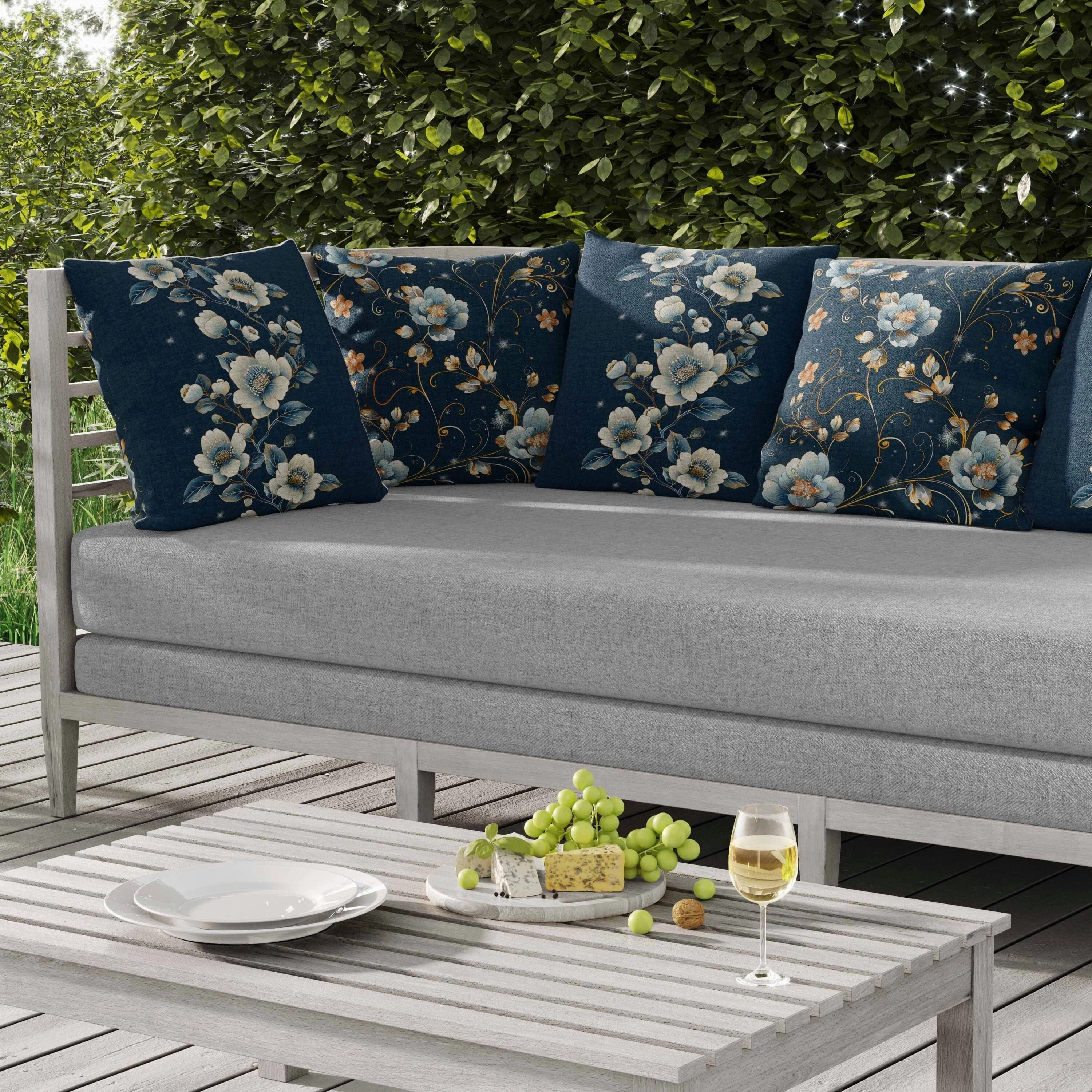 Teal Flowerscape Indoor/Outdoor Reversible Throw Pillow Dark and Blue