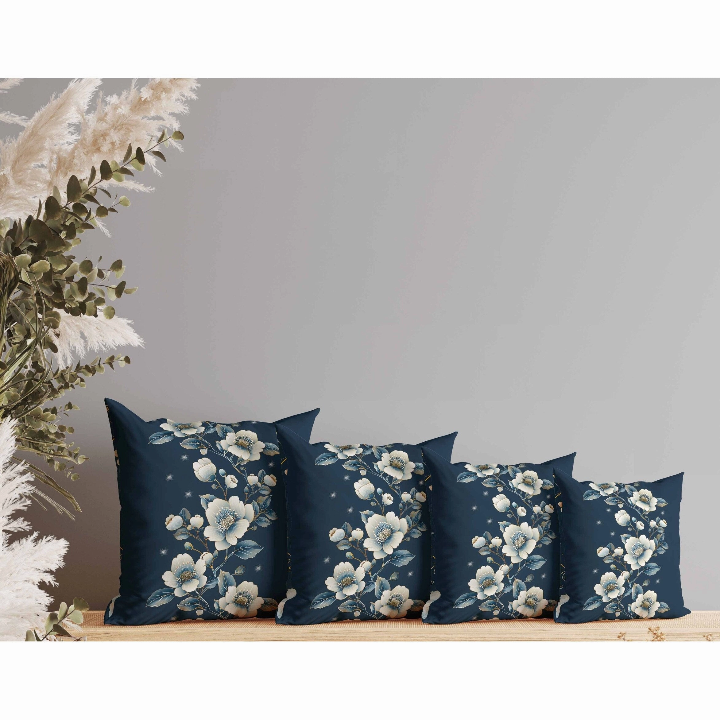 Teal Flowerscape Indoor/Outdoor Reversible Throw Pillow Dark and Blue