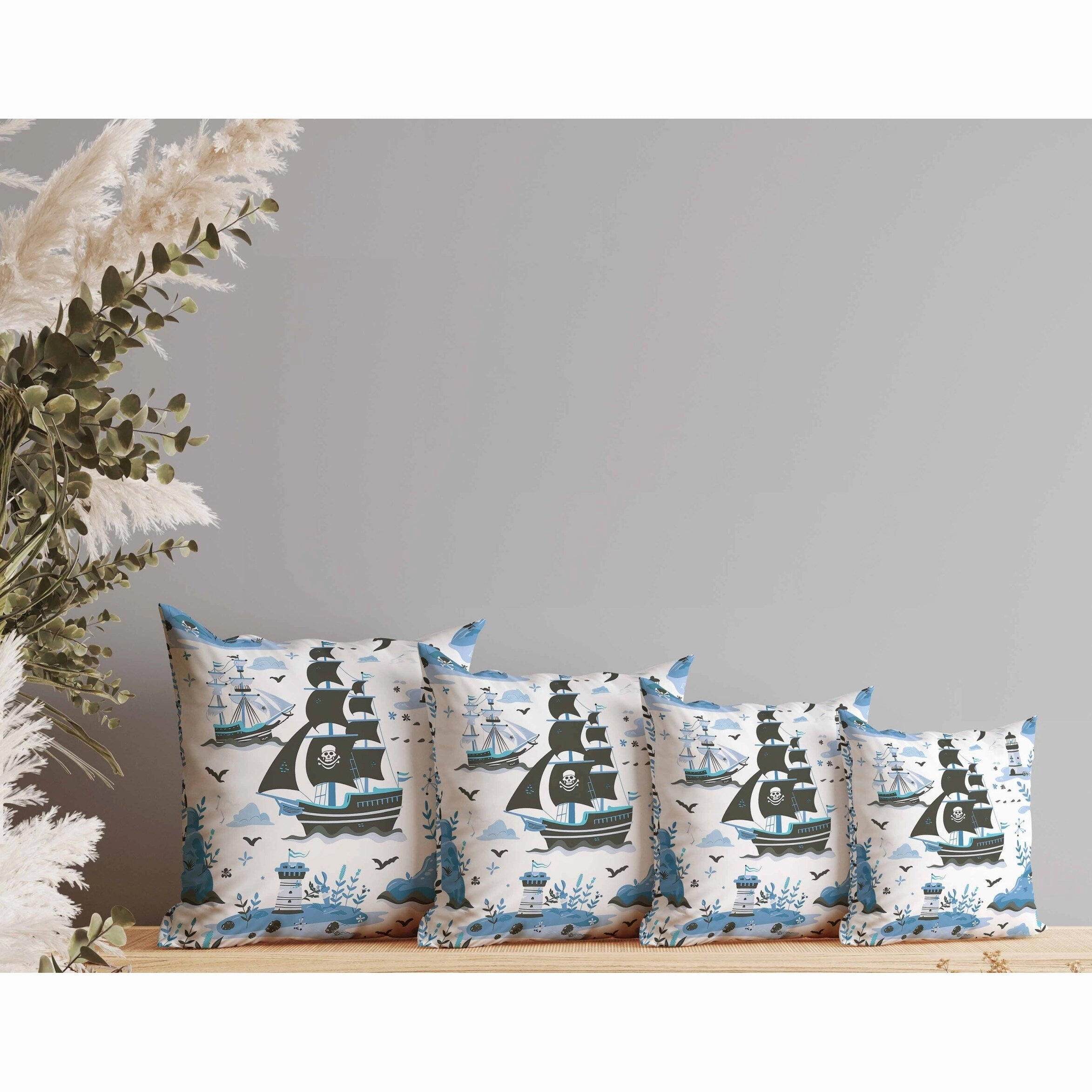 Treasure Island Indoor/Outdoor Reversible Throw Pillow Black and Blue