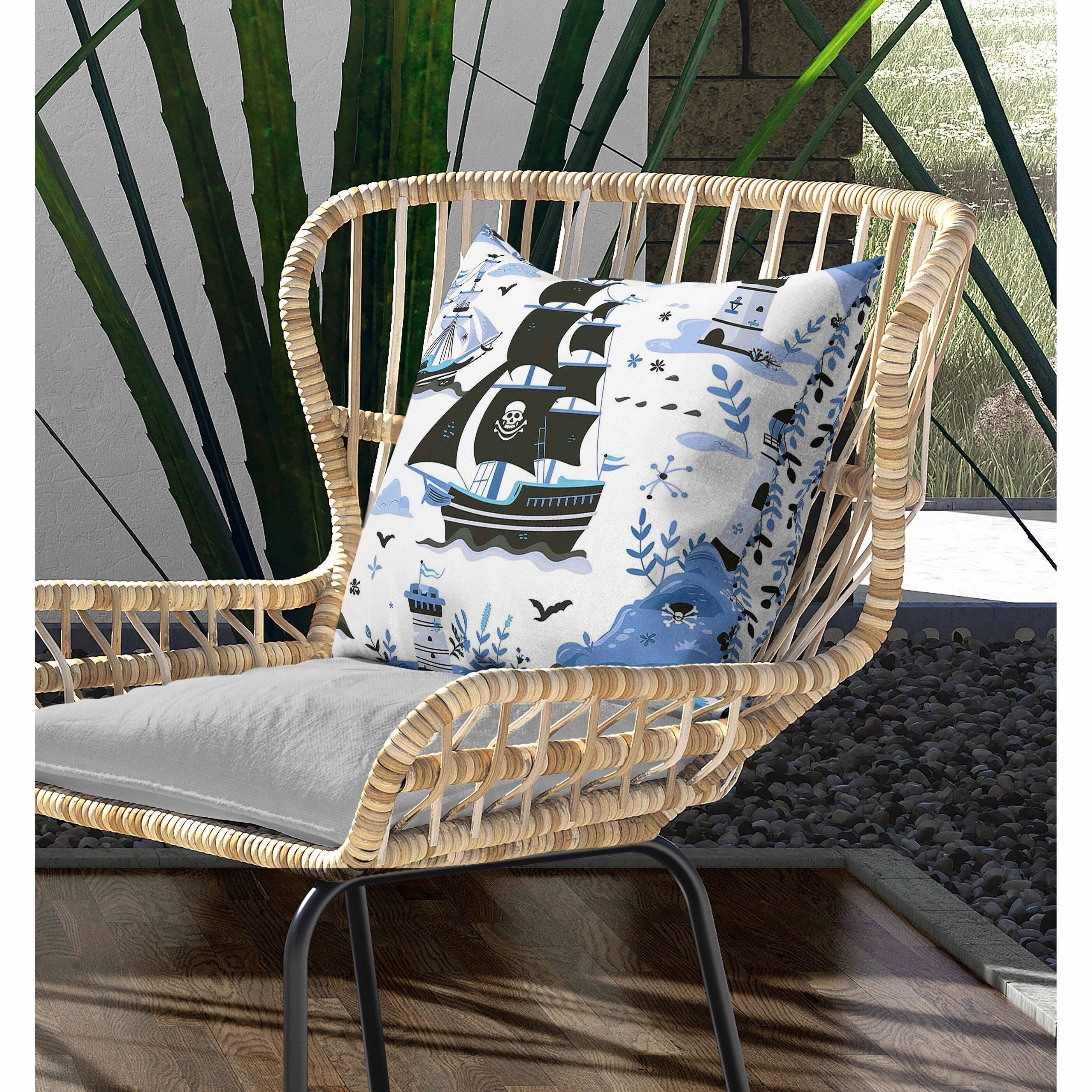 Treasure Island Indoor/Outdoor Reversible Throw Pillow Black and Blue