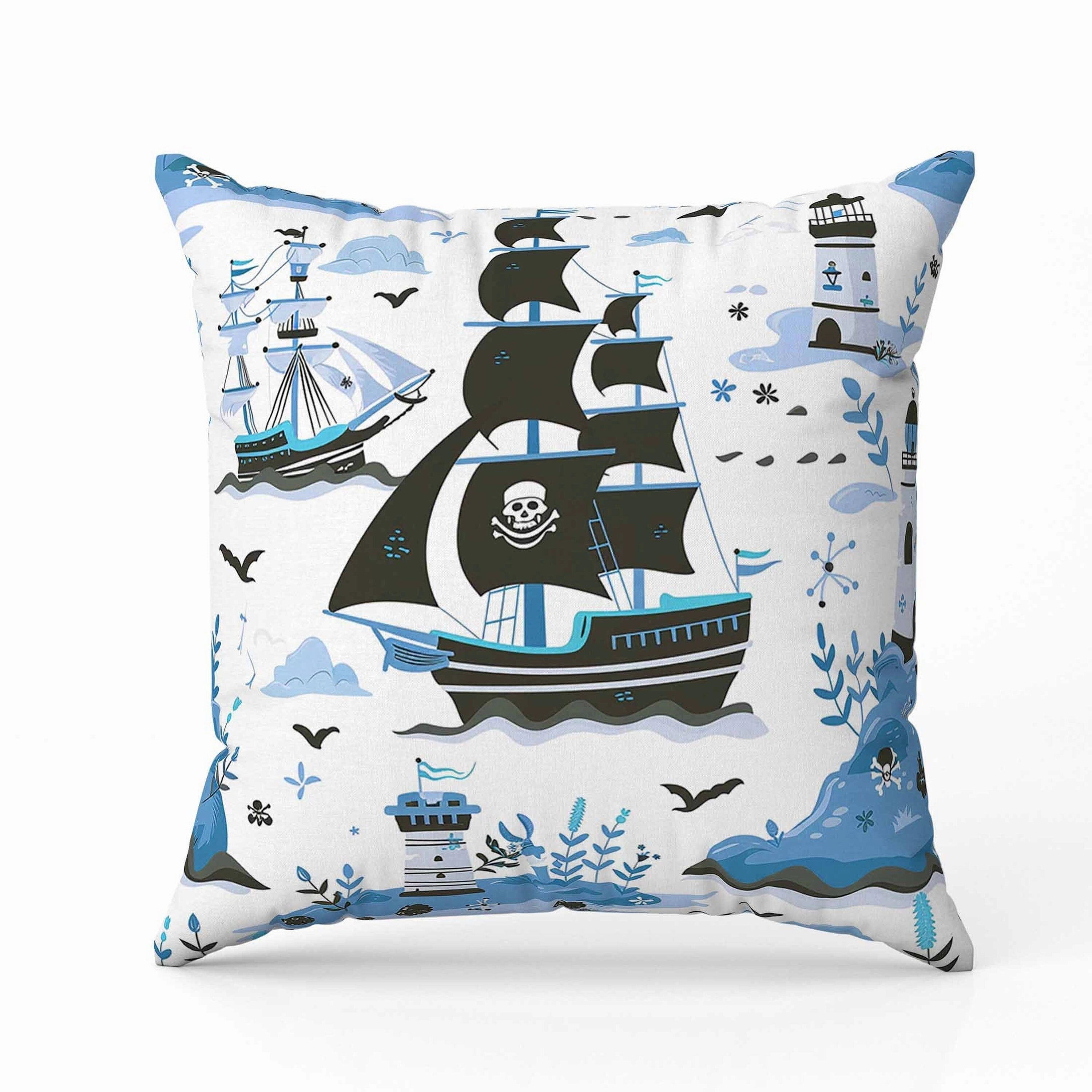 Treasure Island Indoor/Outdoor Reversible Throw Pillow Black and Blue