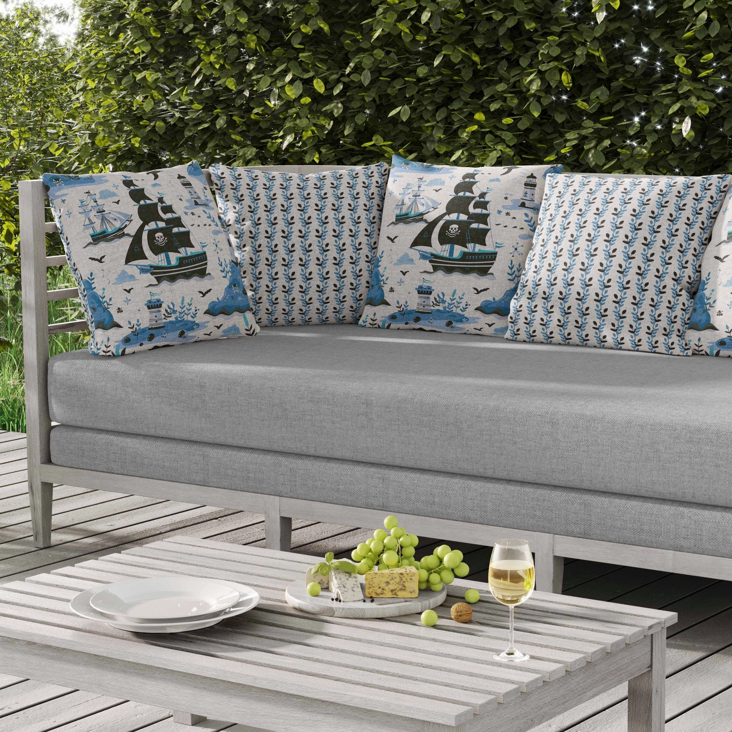 Treasure Island Indoor/Outdoor Reversible Throw Pillow Black and Blue