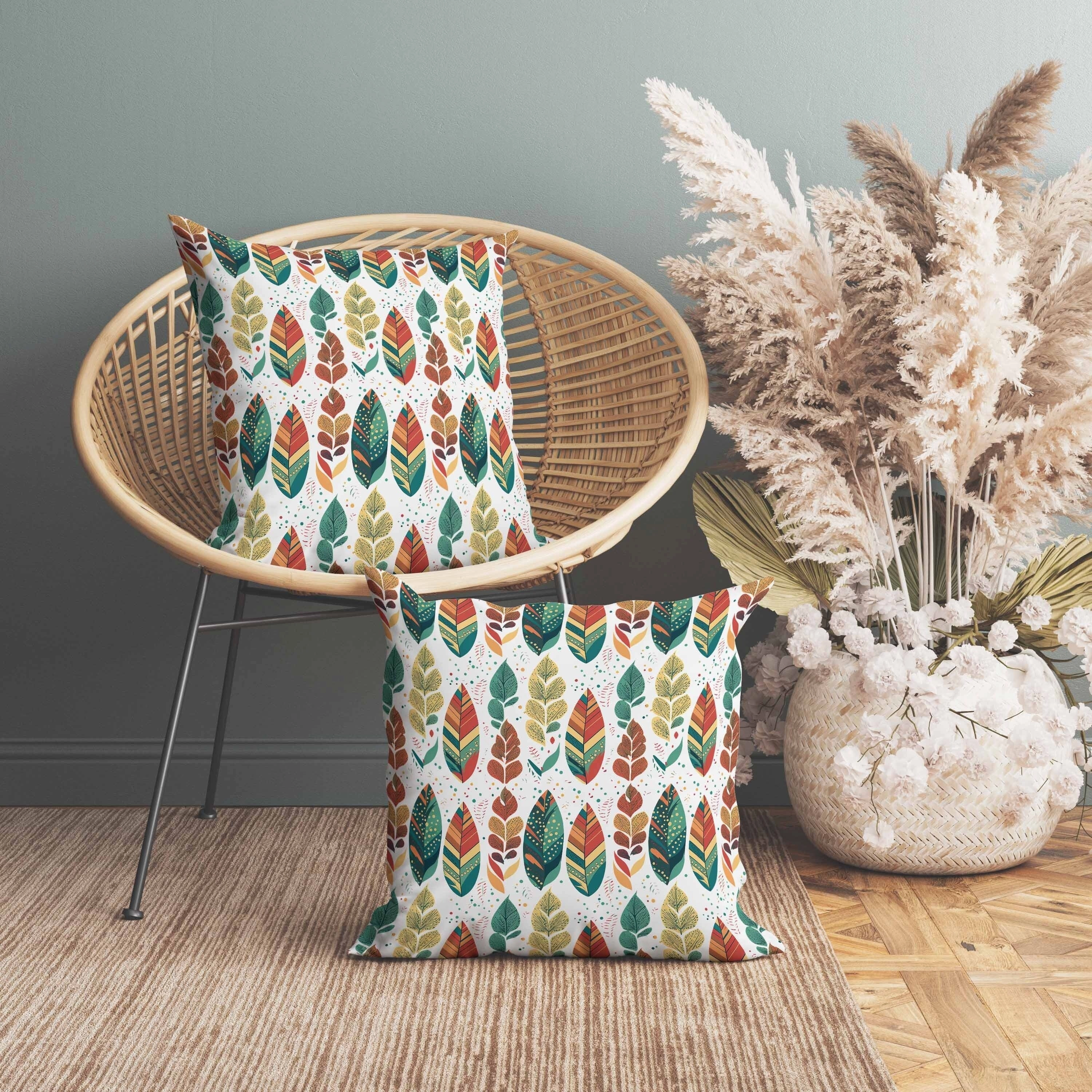 Tribal Leafy Treasures Faux Suede Reversible Throw Pillow Multi
