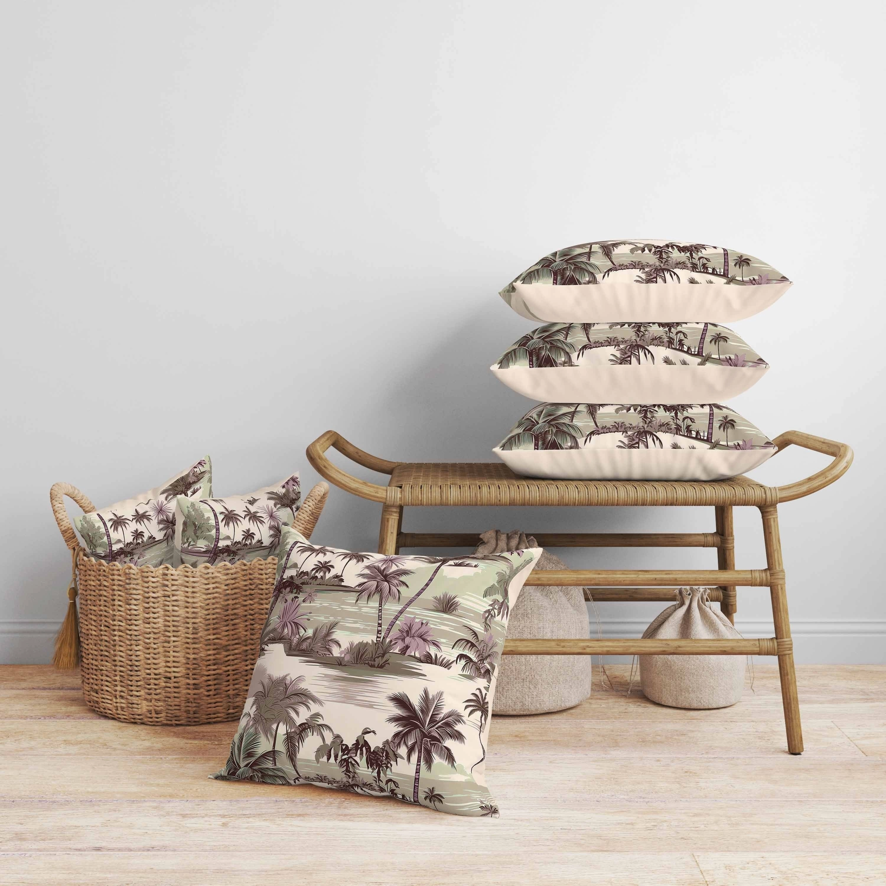 Tropical Beach Faux Suede Reversible Throw Pillow Pink and Olive