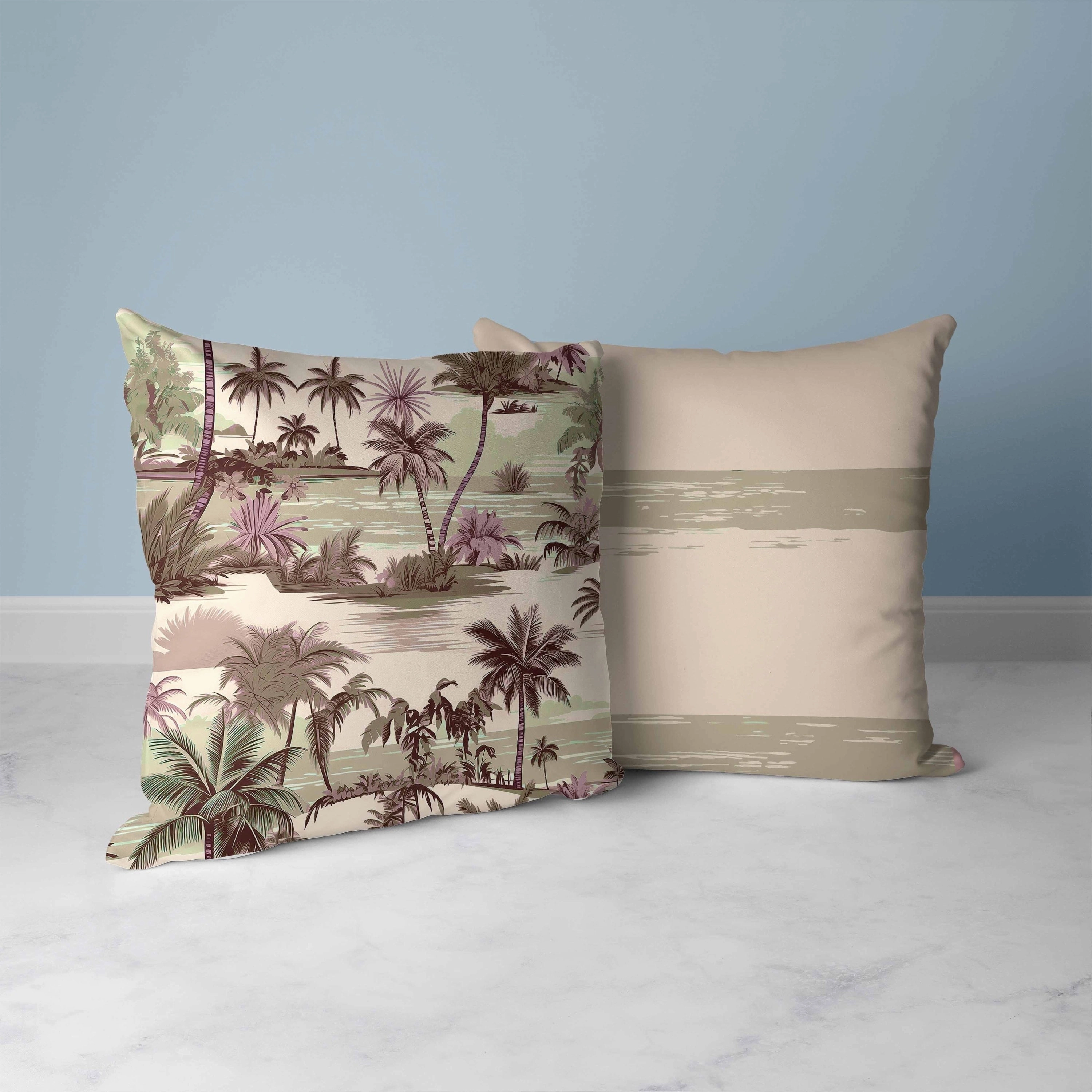 Tropical Beach Faux Suede Reversible Throw Pillow Pink and Olive
