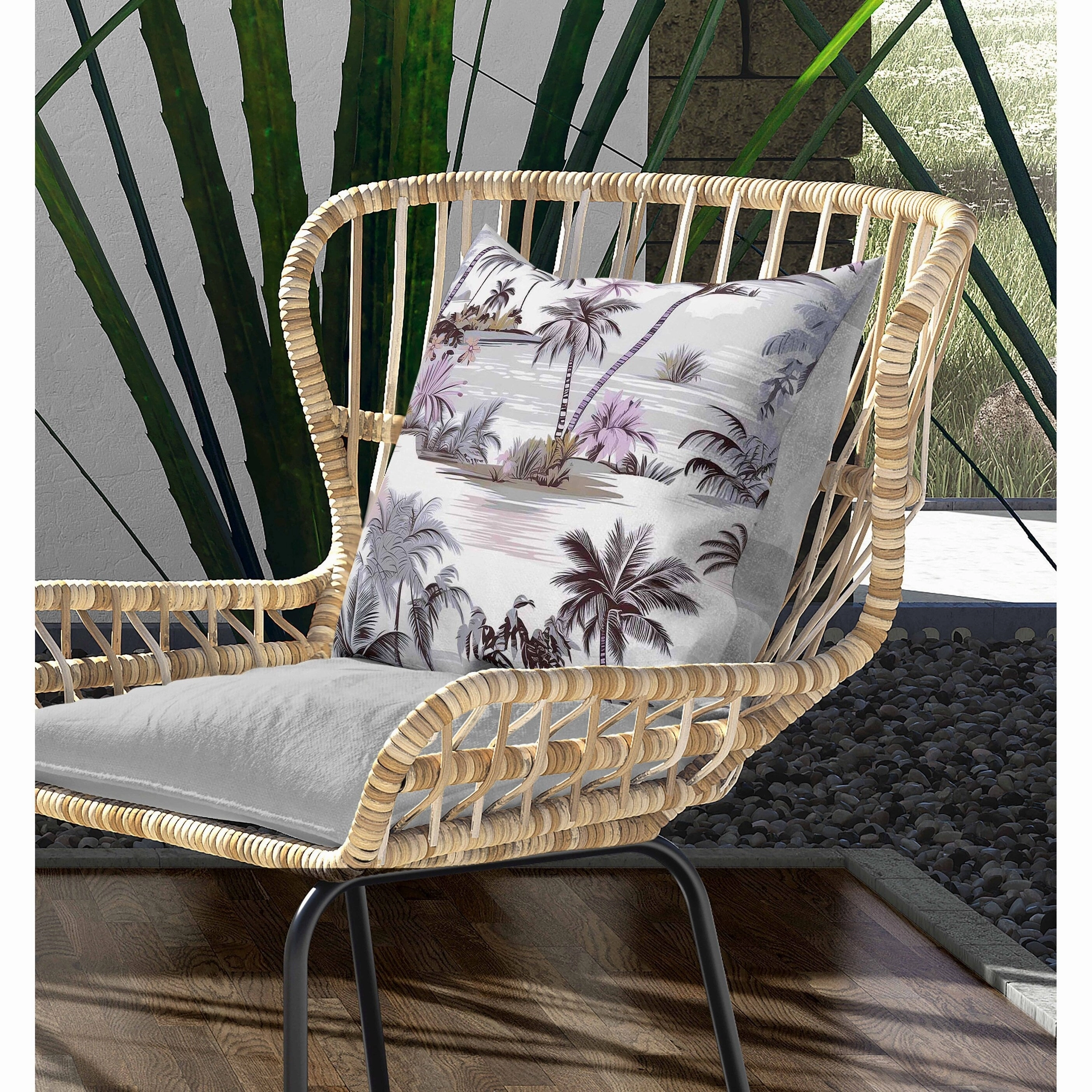 Tropical Beach Indoor/Outdoor Reversible Throw Pillow Grey and Pink