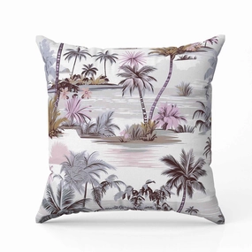Tropical Beach Indoor/Outdoor Reversible Throw Pillow Grey and Pink