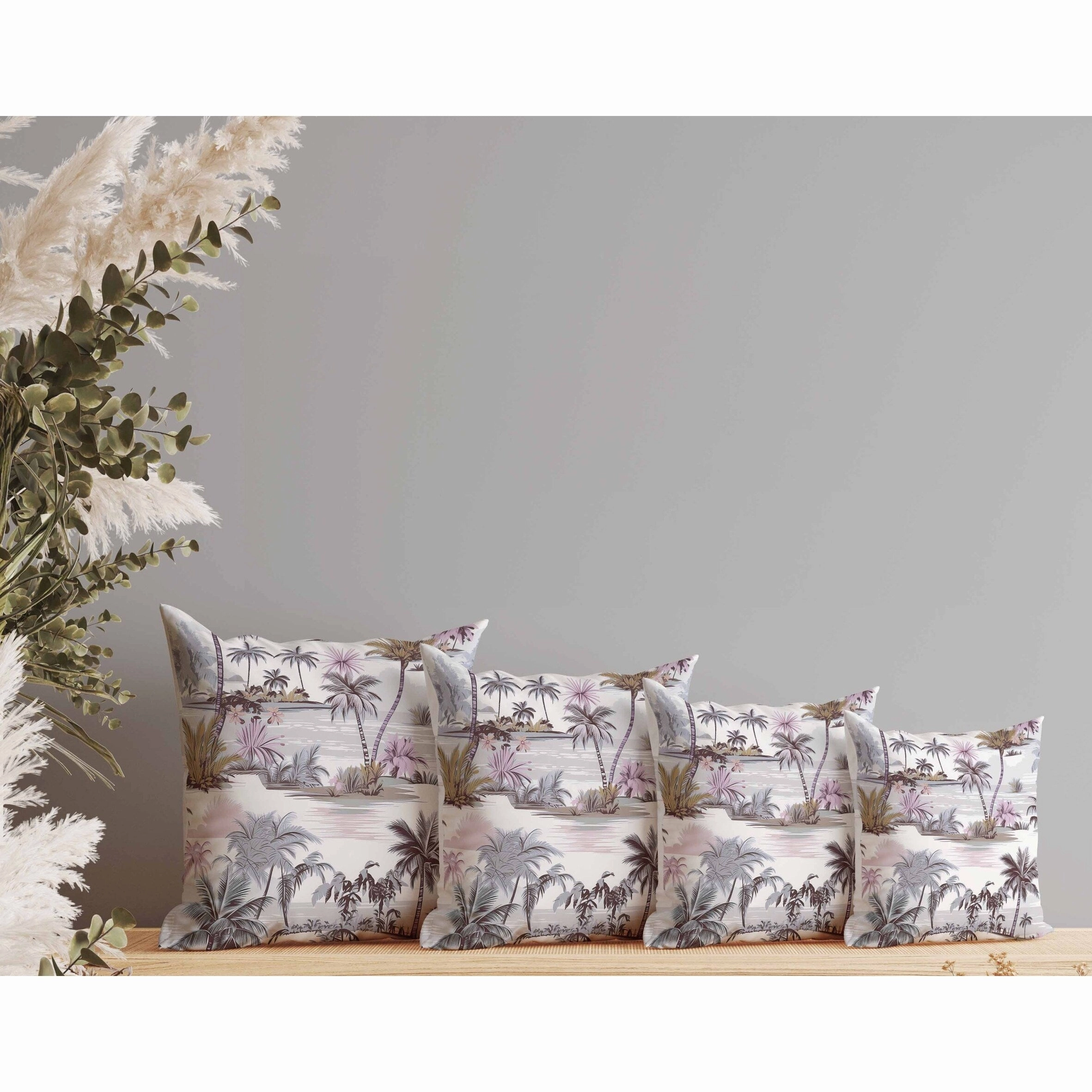 Tropical Beach Indoor/Outdoor Reversible Throw Pillow Grey and Pink