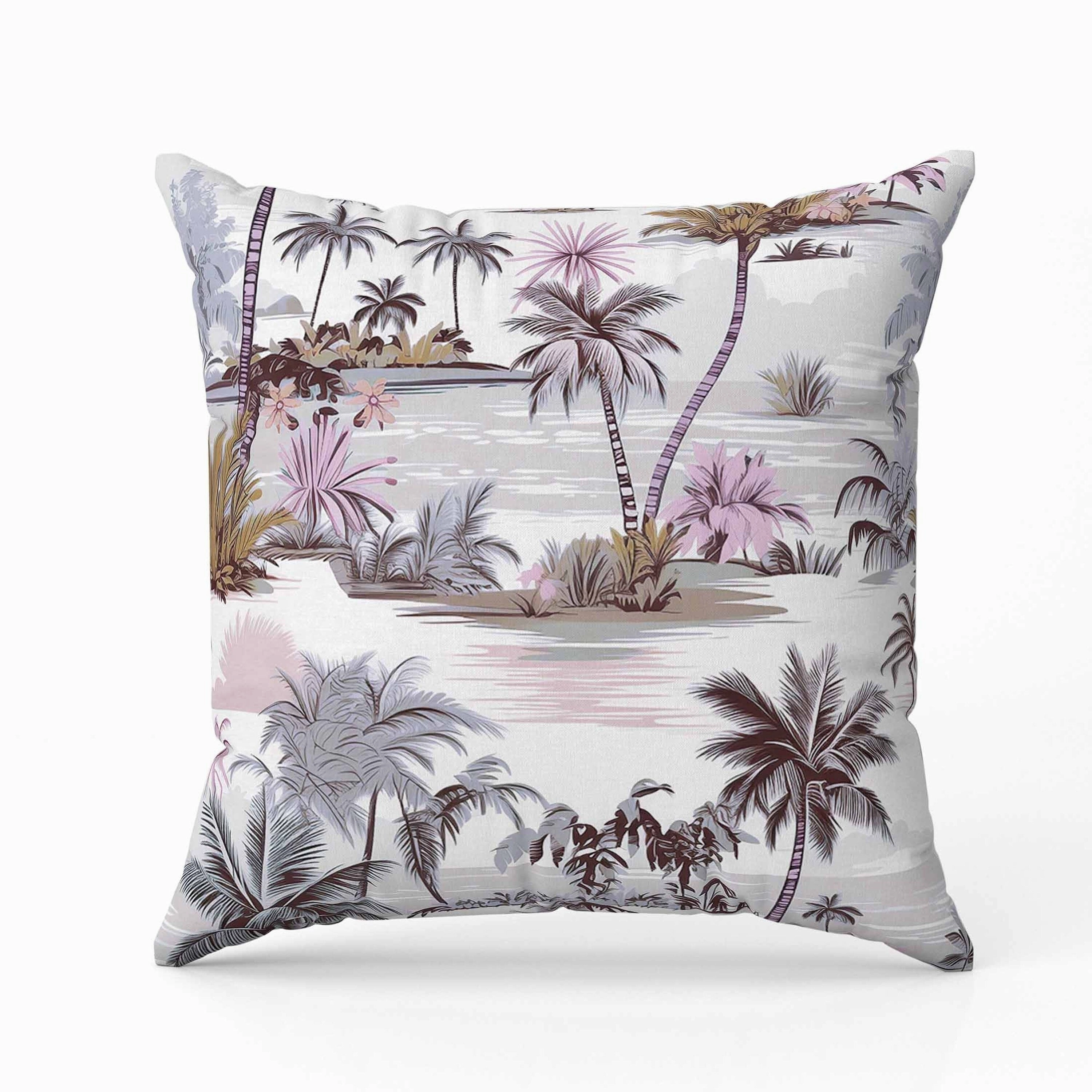 Tropical Beach Indoor/Outdoor Reversible Throw Pillow Grey and Pink