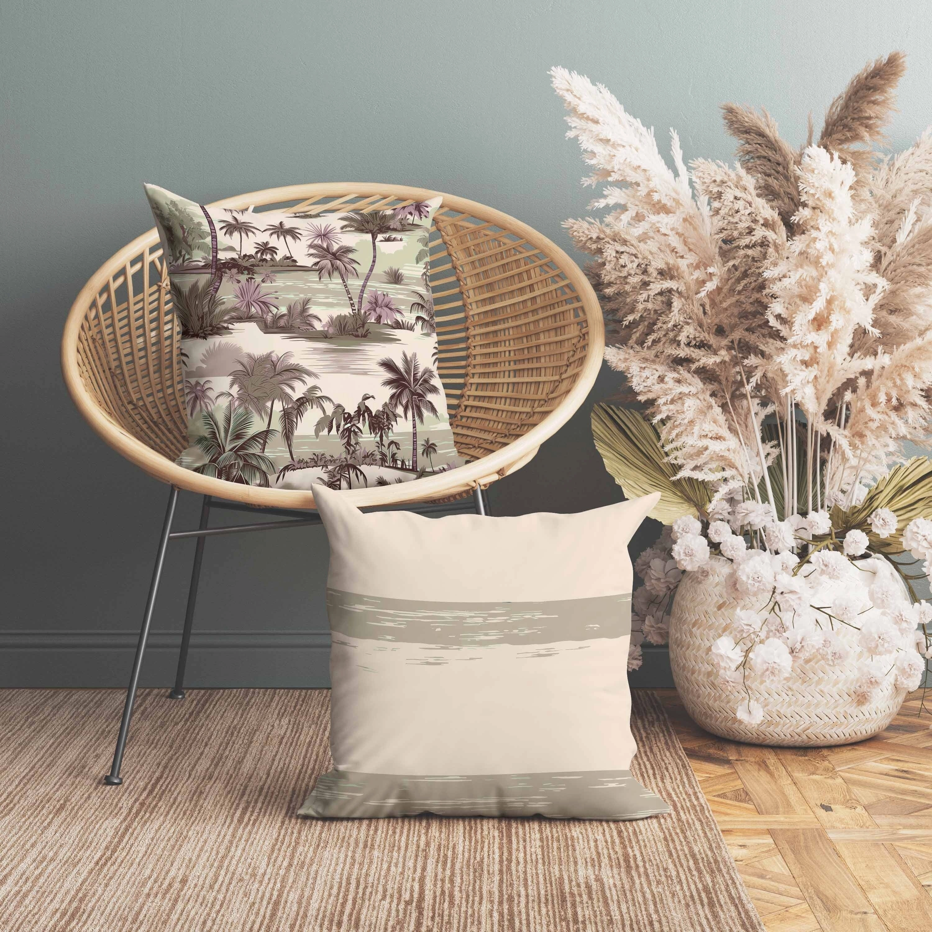 Tropical Beach Indoor/Outdoor Reversible Throw Pillow Pink and Olive