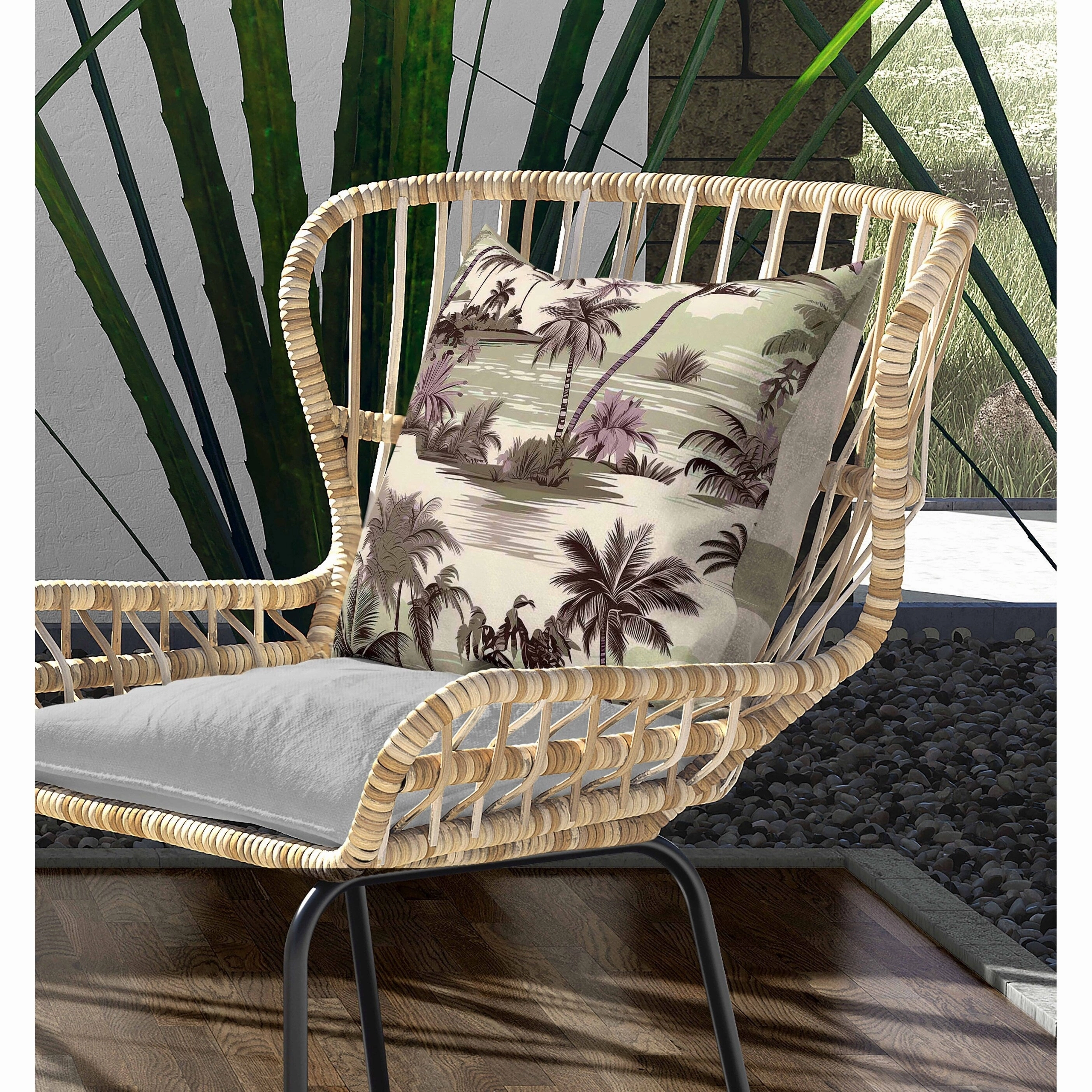 Tropical Beach Indoor/Outdoor Reversible Throw Pillow Pink and Olive