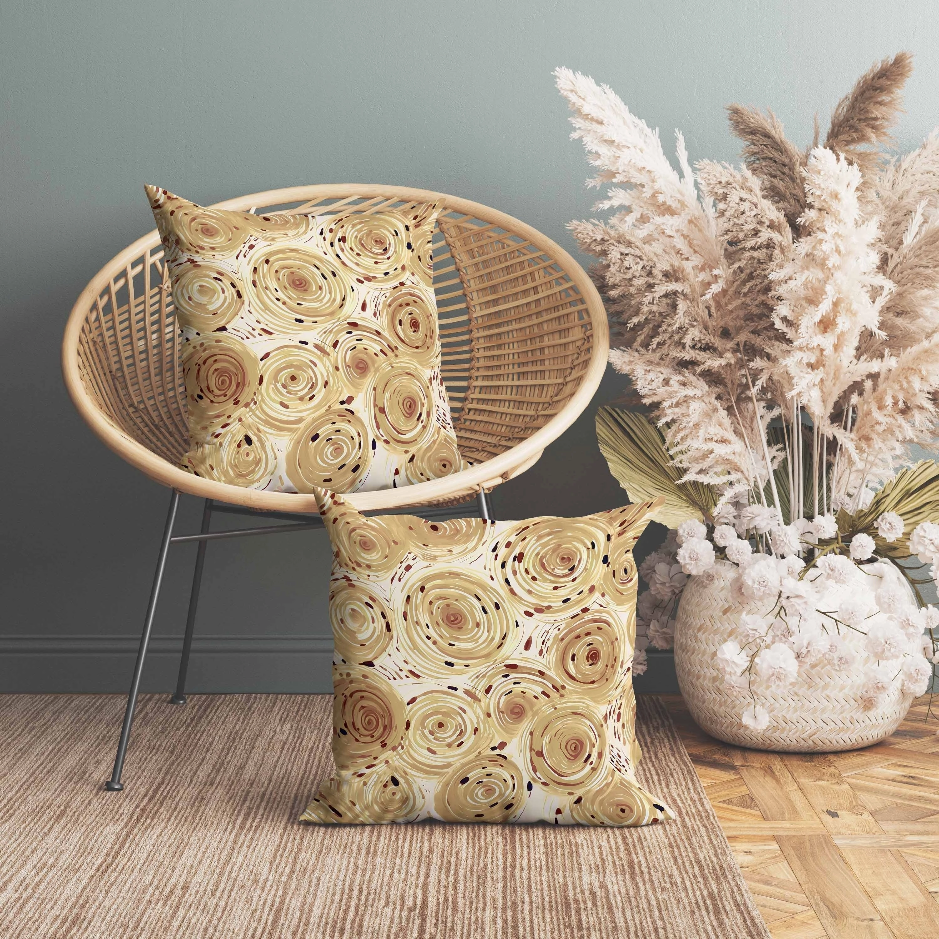 Twisting Tornado Indoor/Outdoor Reversible Throw Pillow Beige