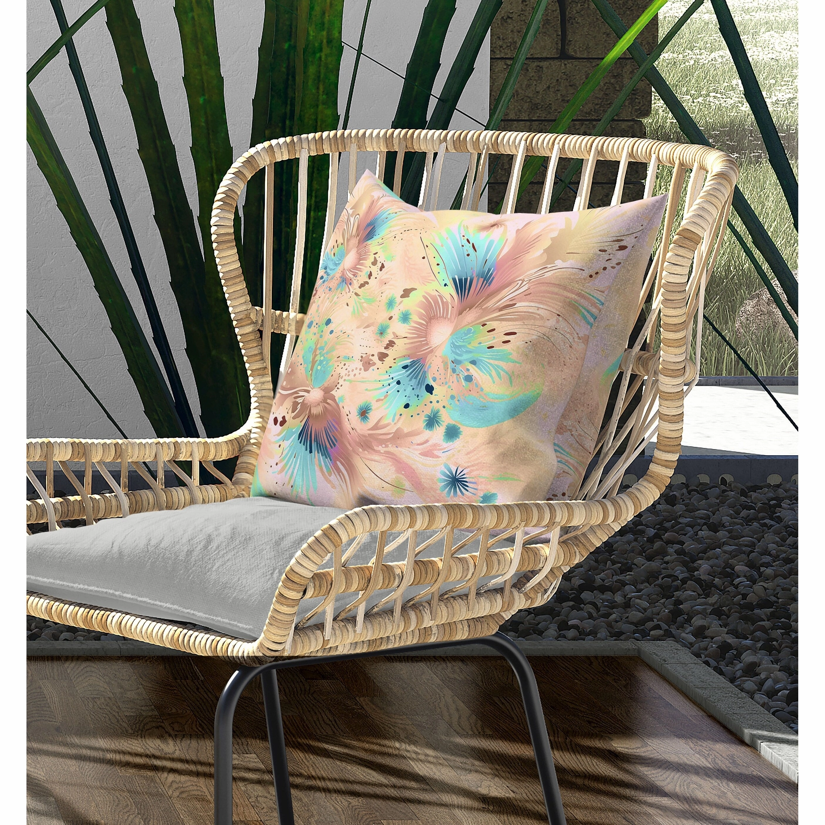 Vibrant Brushstrokes Indoor/Outdoor Reversible Throw Pillow Pink and Blue