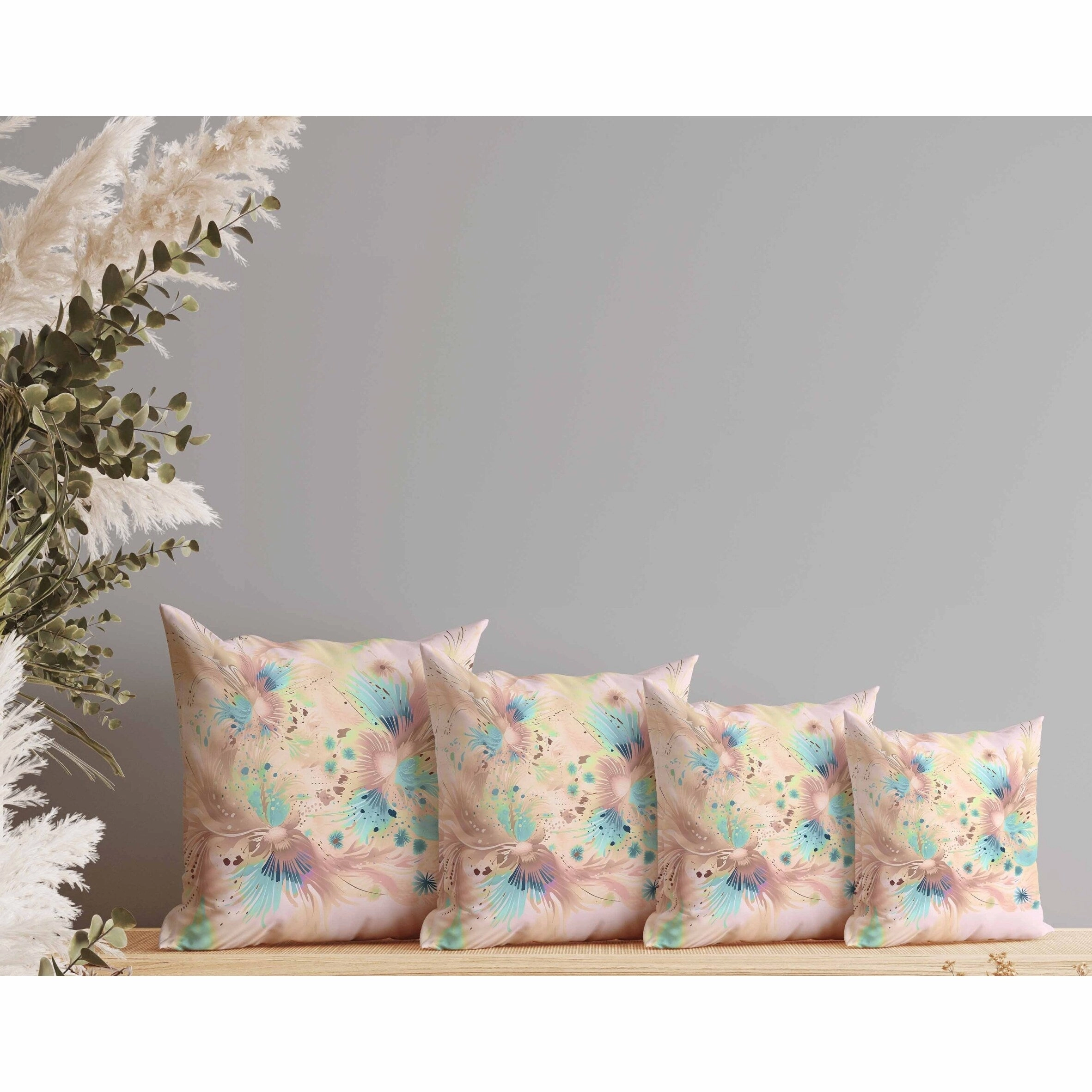 Vibrant Brushstrokes Indoor/Outdoor Reversible Throw Pillow Pink and Blue