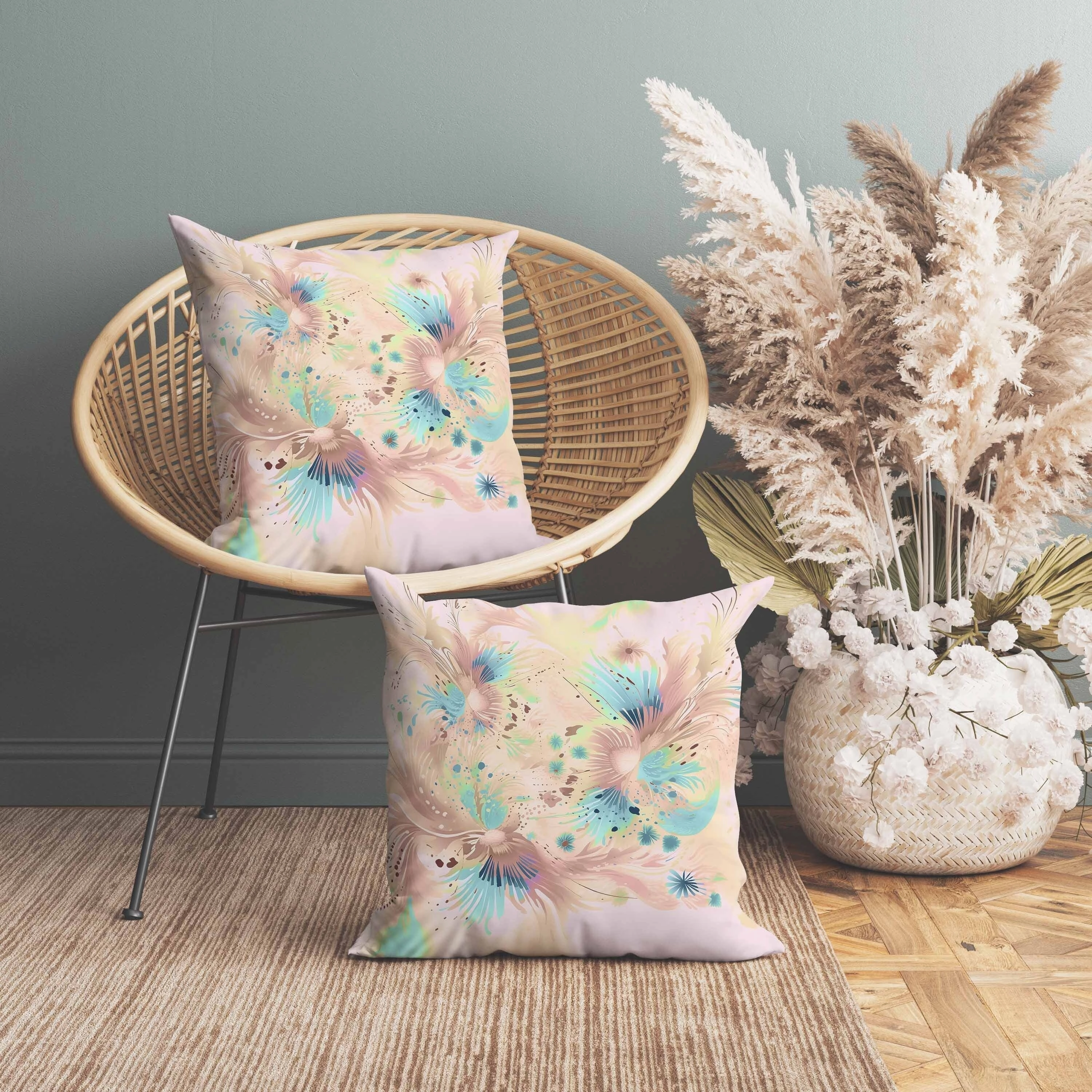 Vibrant Brushstrokes Indoor/Outdoor Reversible Throw Pillow Pink and Blue