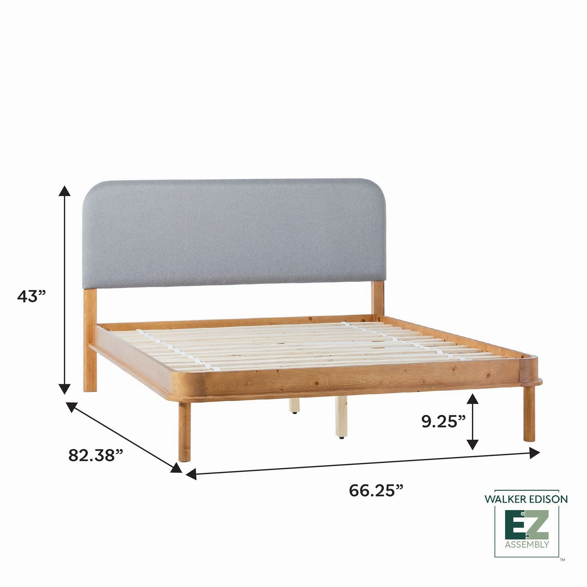 Walker Edison Solid Wood Queen Bed with Curved Upholstered Headboard