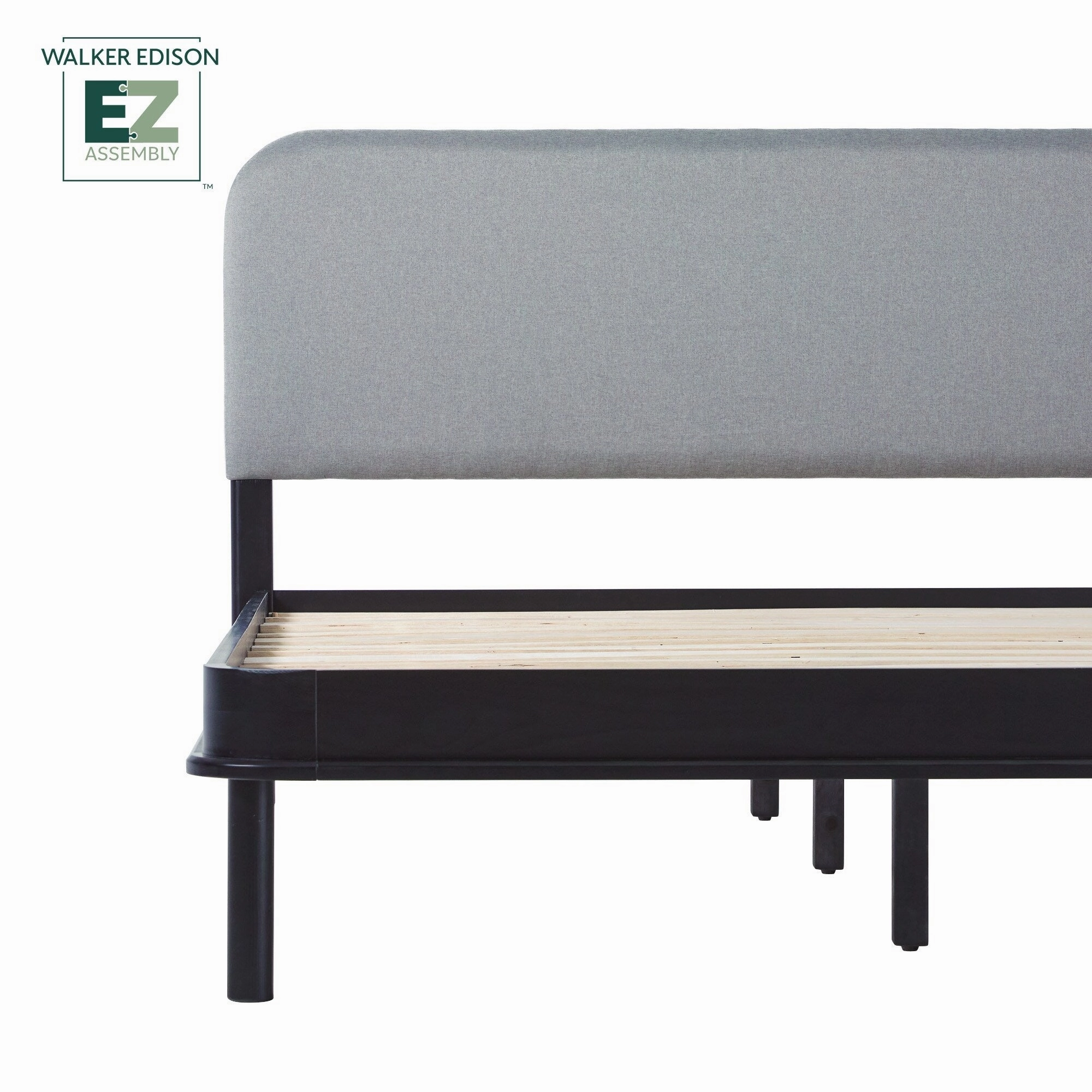 Walker Edison Solid Wood Queen Bed with Curved Upholstered Headboard