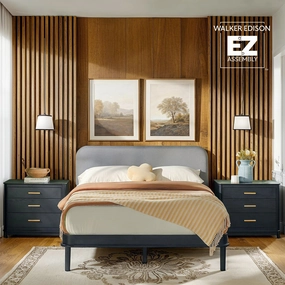 Walker Edison Solid Wood Queen Bed with Curved Upholstered Headboard