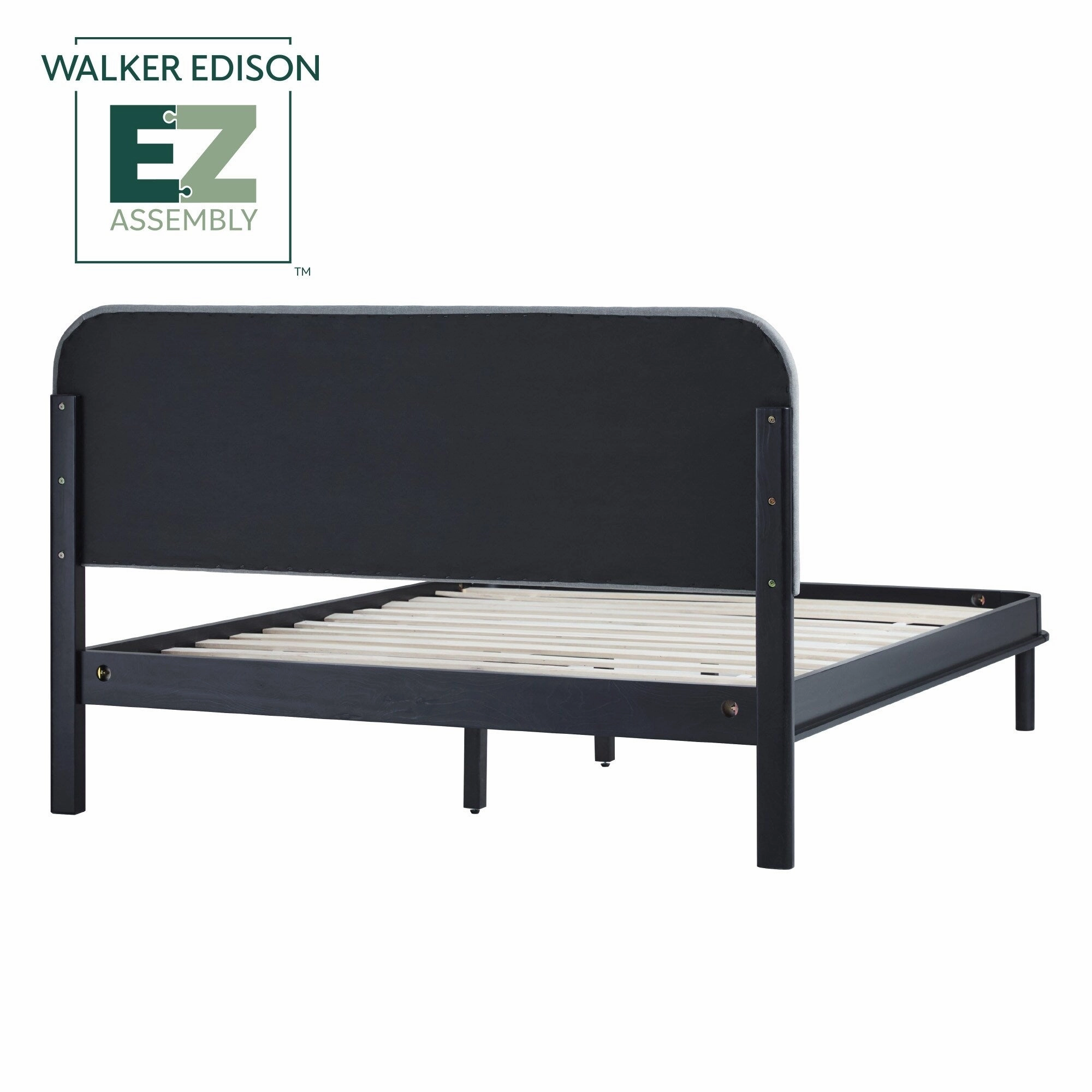 Walker Edison Solid Wood Queen Bed with Curved Upholstered Headboard