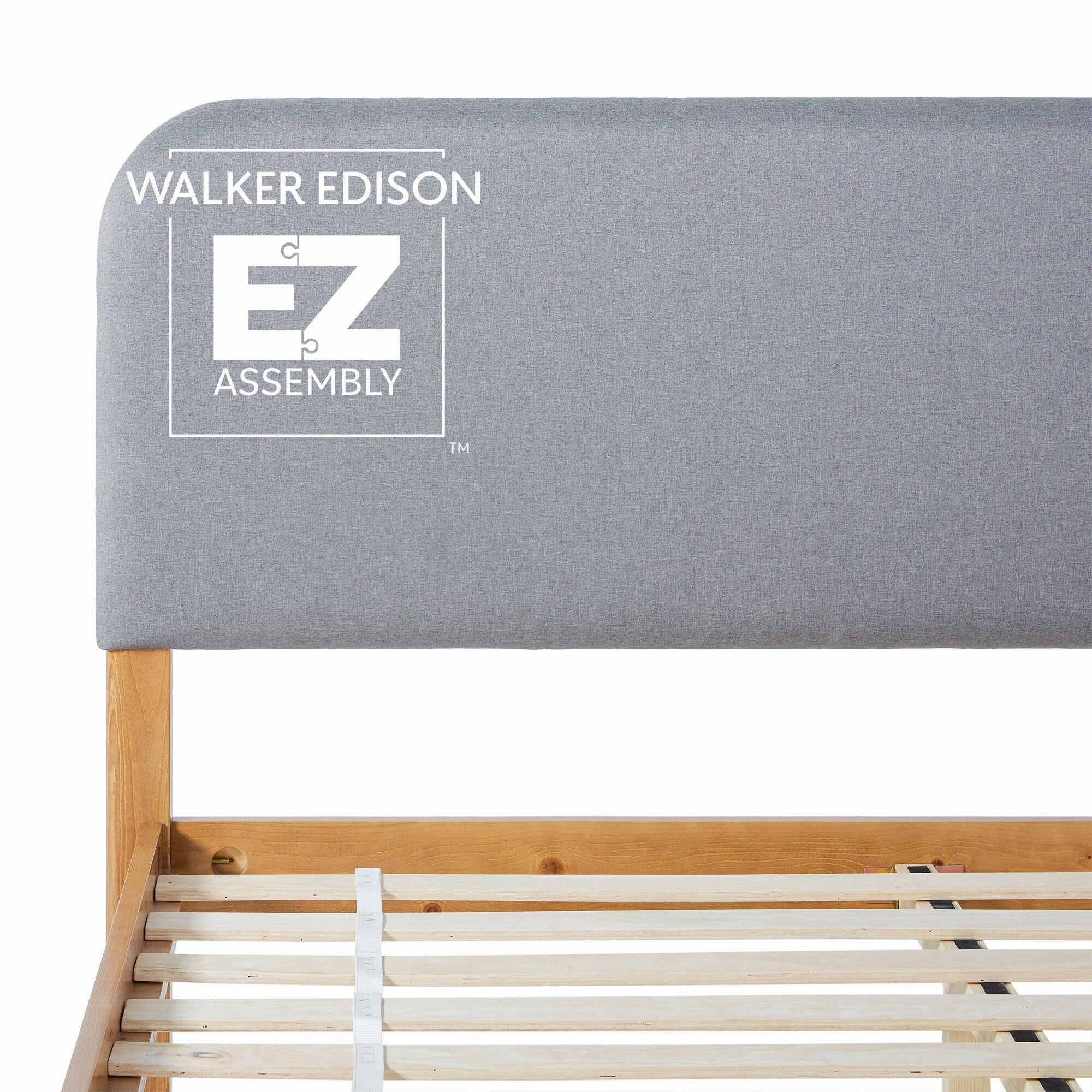 Walker Edison Solid Wood Queen Bed with Curved Upholstered Headboard